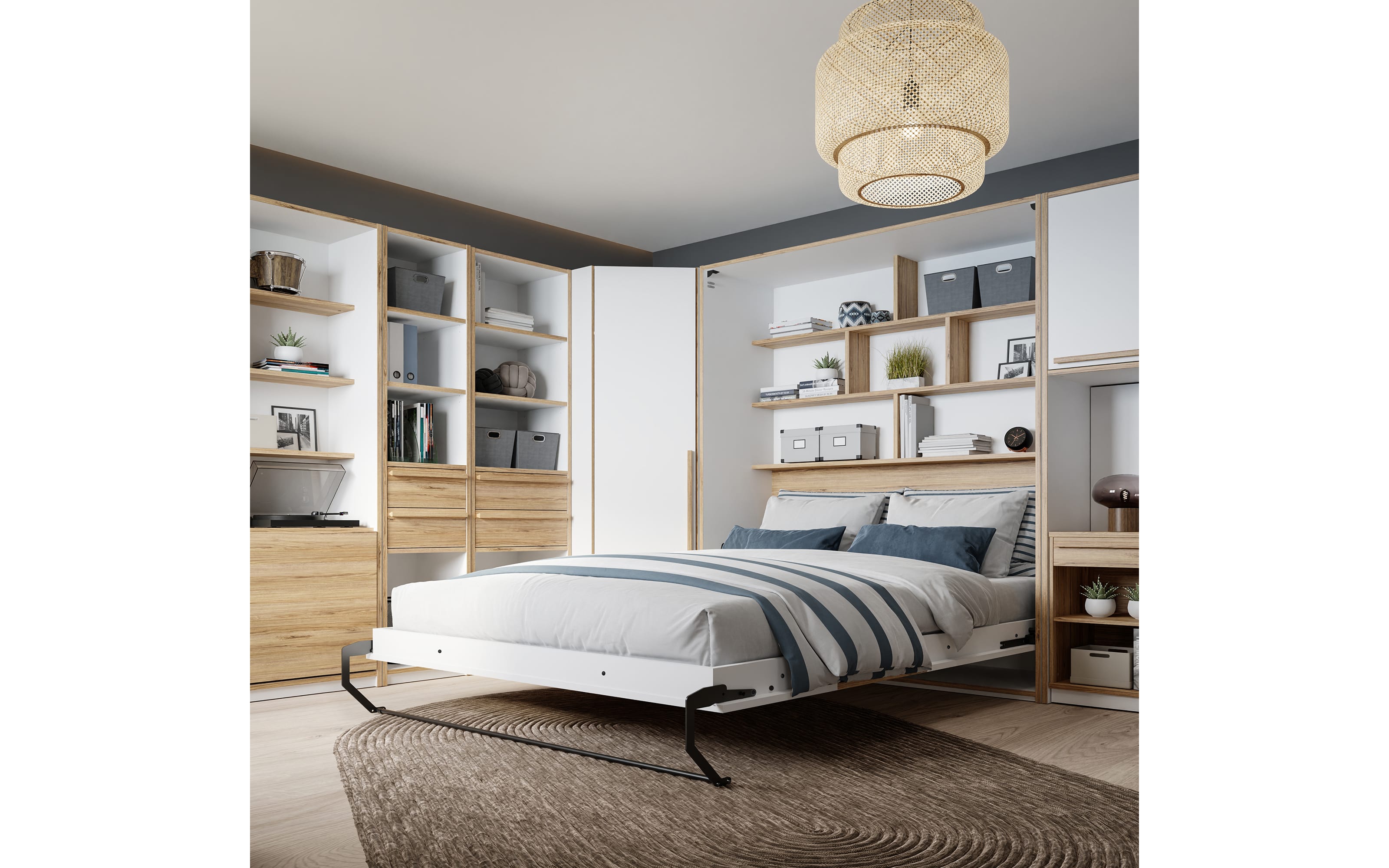 Multifunktionsbett Smart Room, Eiche-Nachbildung/weiß, 177,4 x 215 cm