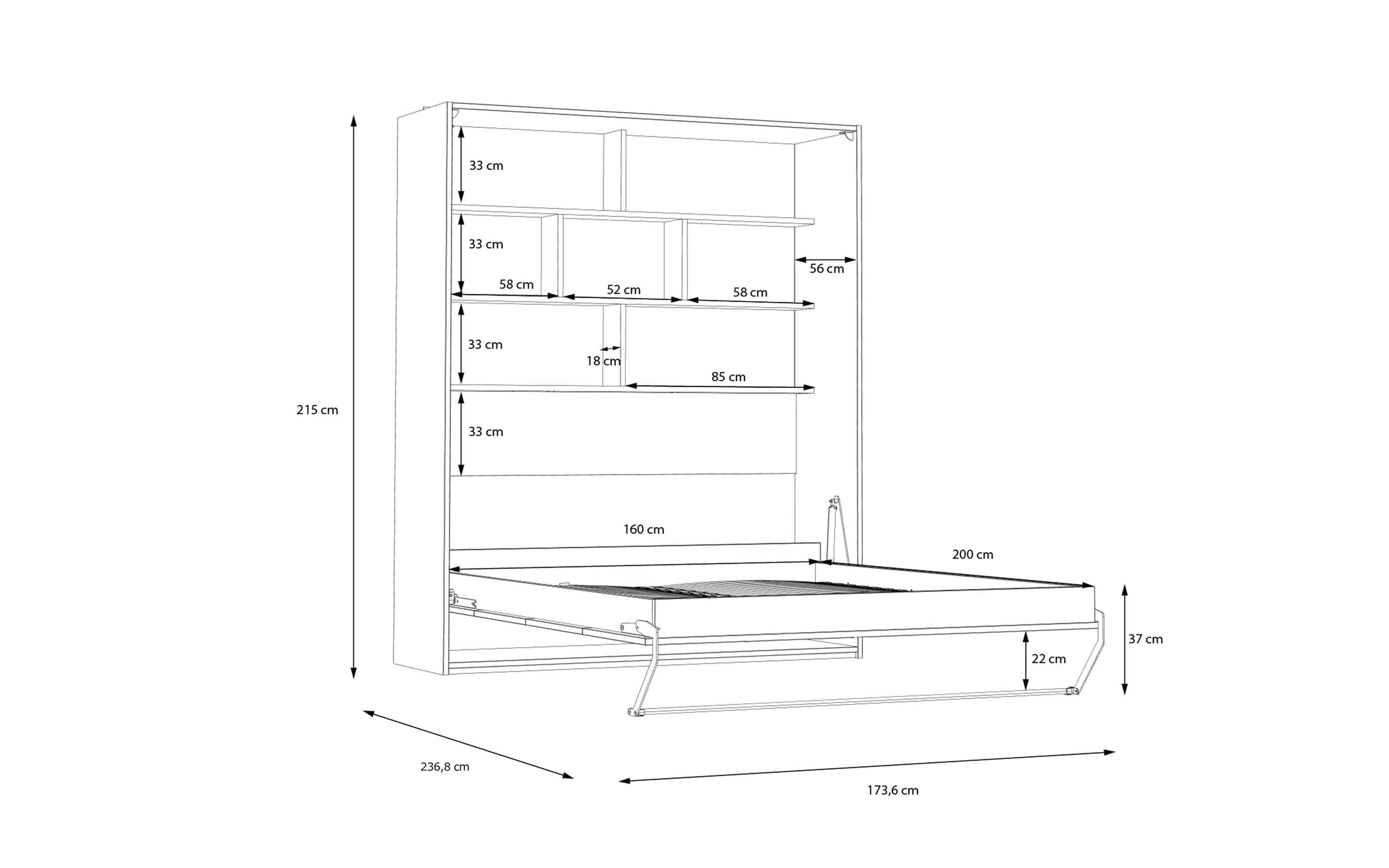 Multifunktionsbett Smart Room, Eiche-Nachbildung/weiß, 177,4 x 215 cm