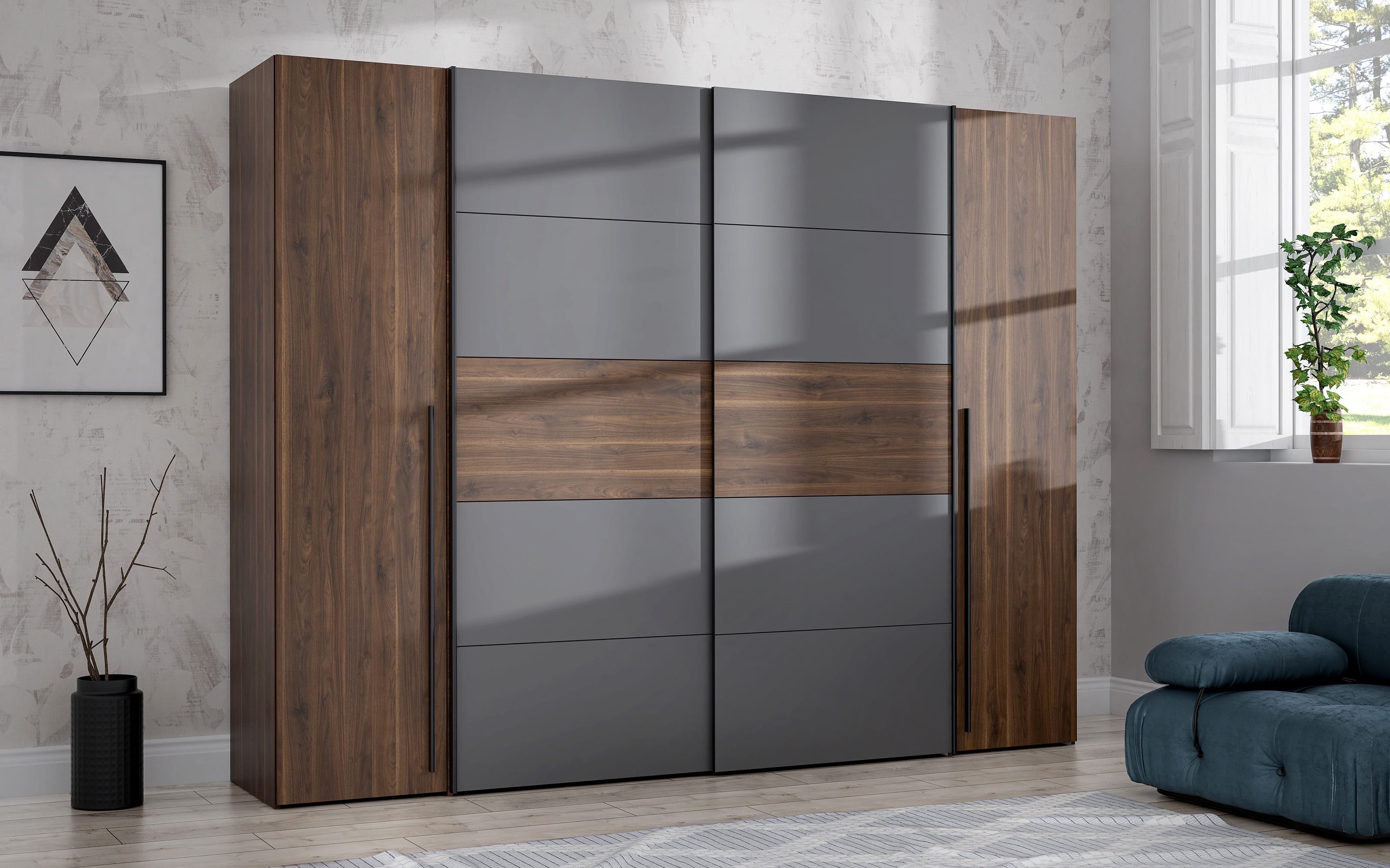 Kleiderschrank Narago, Walnuss-Nachbildung/grau