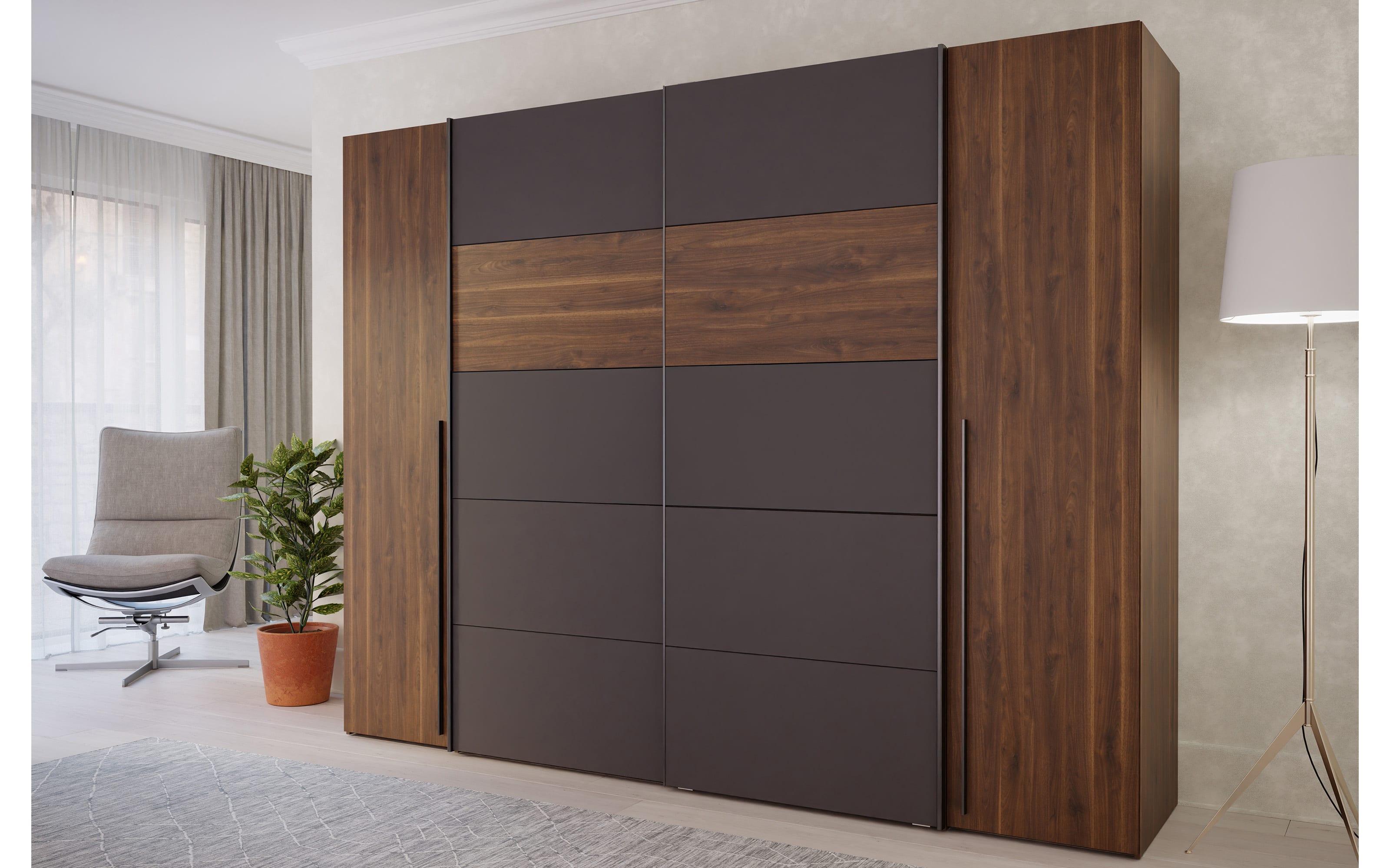 Kleiderschrank Narago, Walnuss-Nachbildung/grau