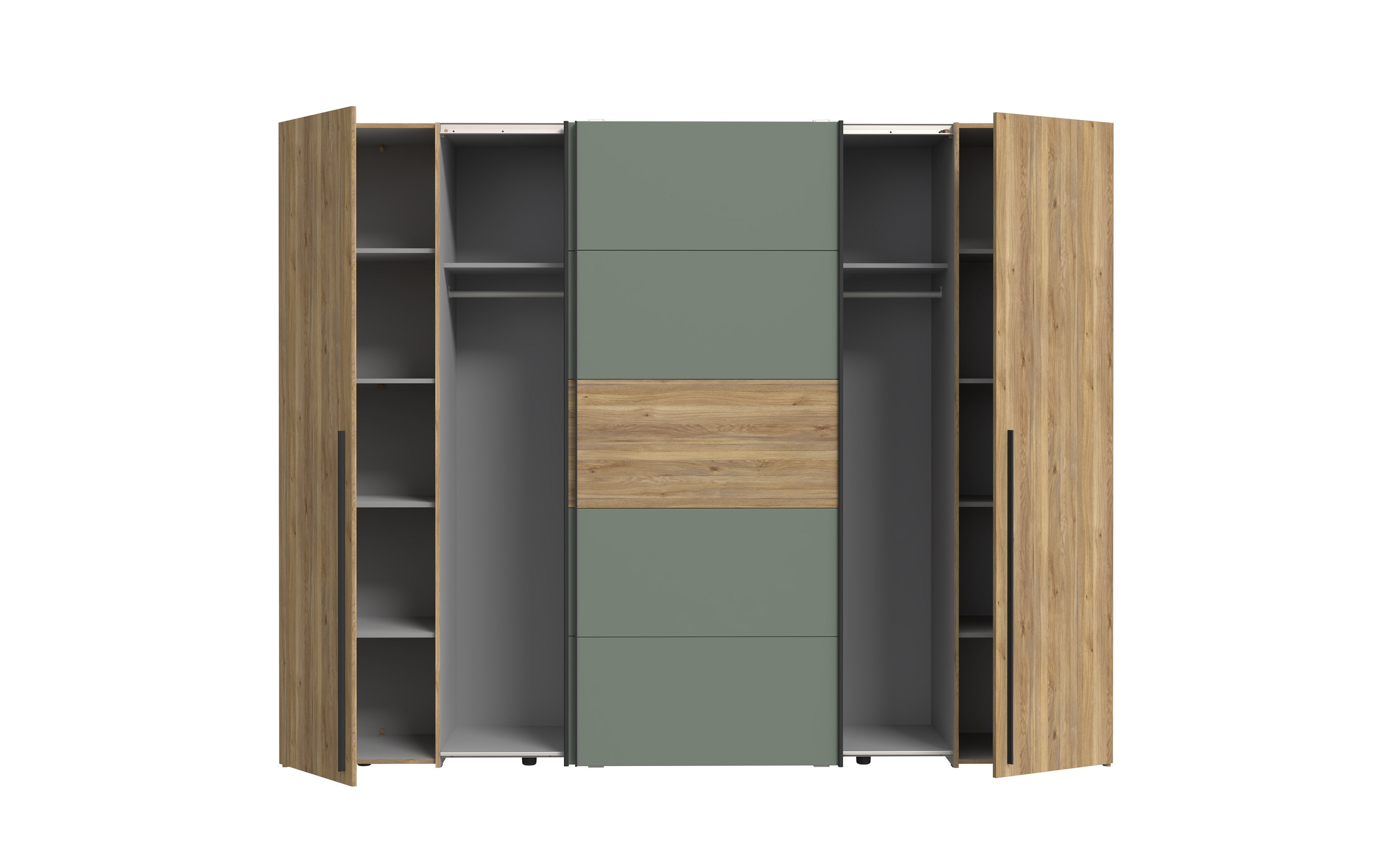 Kleiderschrank Narago, Mauvelle Eiche-Nachbildung/salbeifarbig, 270,3 x 210,5 cm