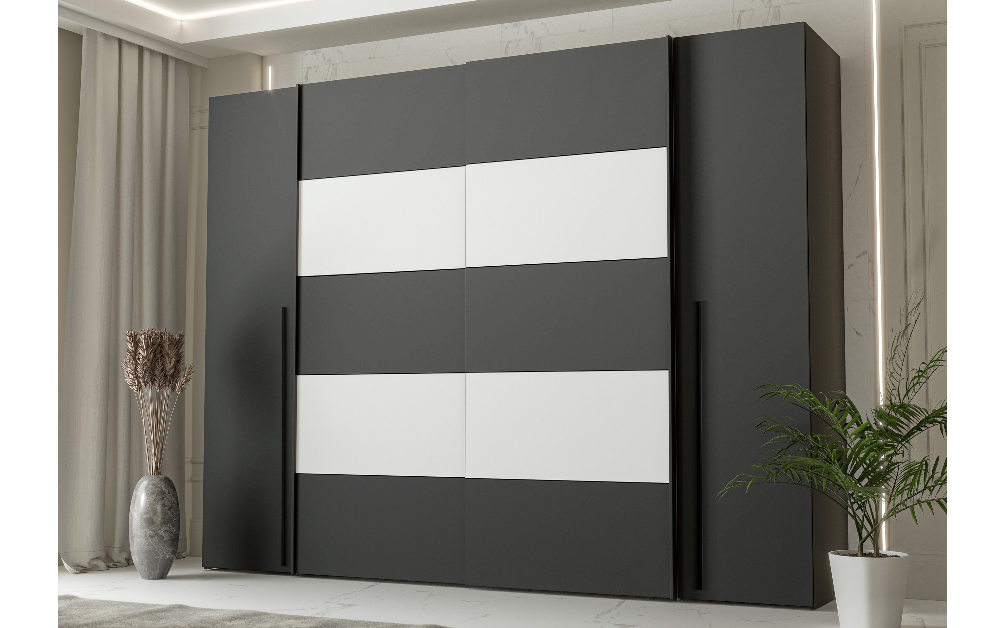 Kleiderschrank Narago, schwarz/weiß, 270,3 x 210,5 cm