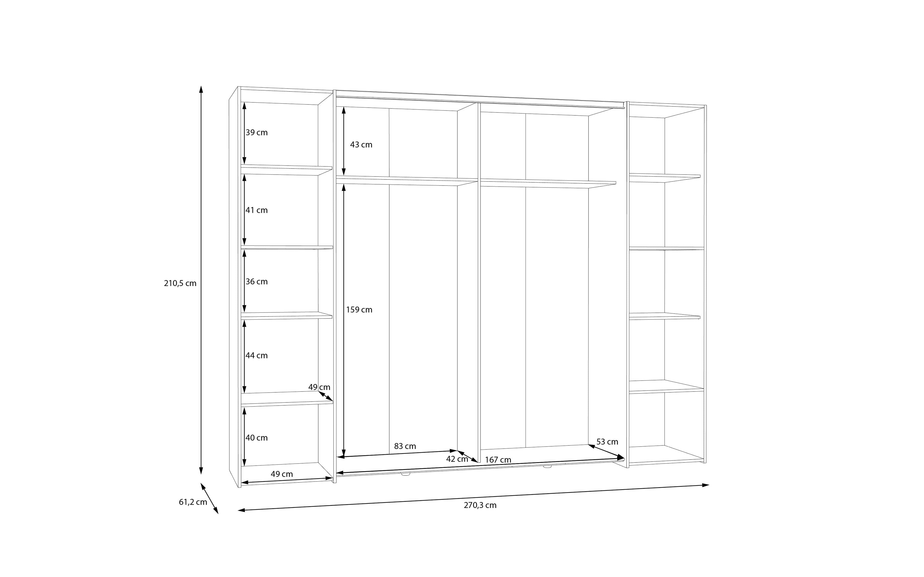 Kleiderschrank Narago, schwarz/weiß, 270,3 x 210,5 cm