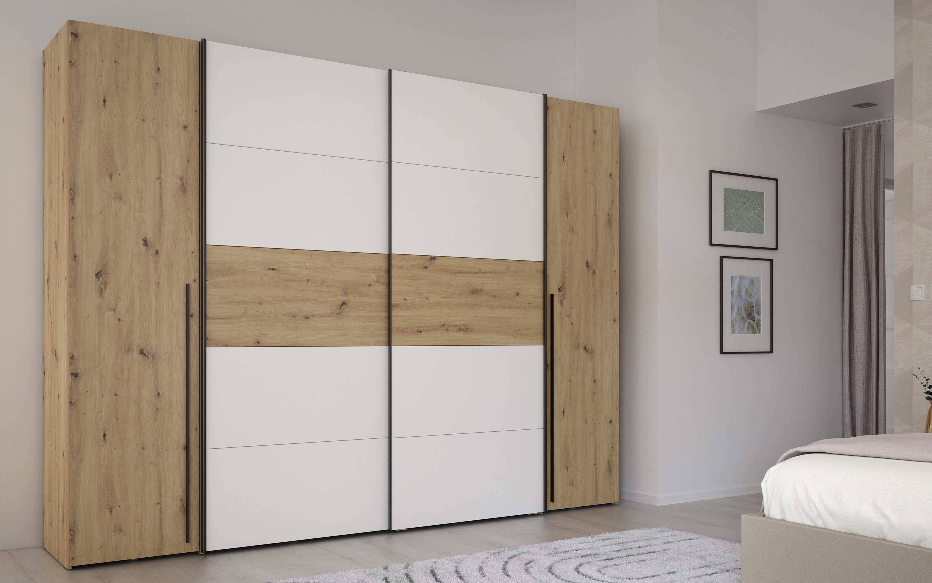 Kleiderschrank Narago, Artisan Eiche-Nachbildung/weiß, 270,3 x 210,5 cm