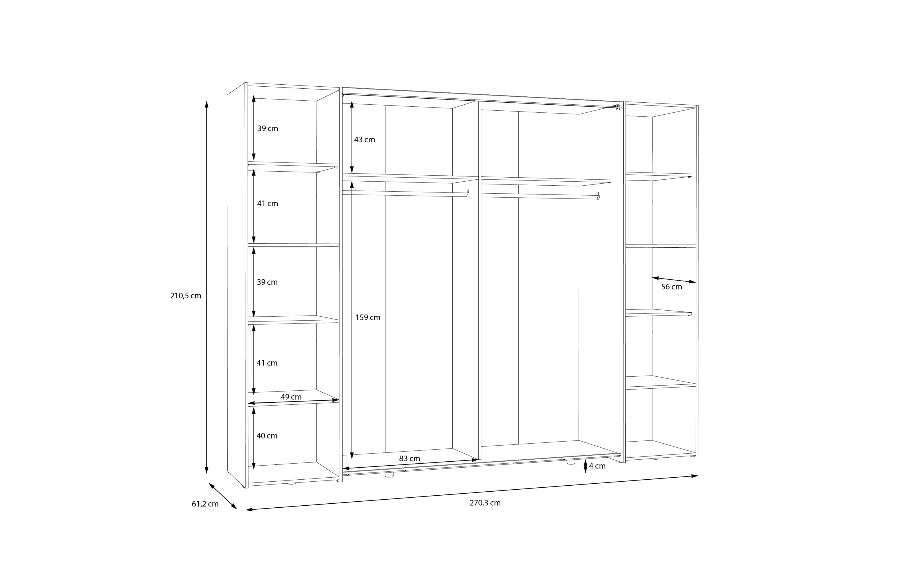 Kleiderschrank Narago, Artisan Eiche-Nachbildung/weiß, 270,3 x 210,5 cm