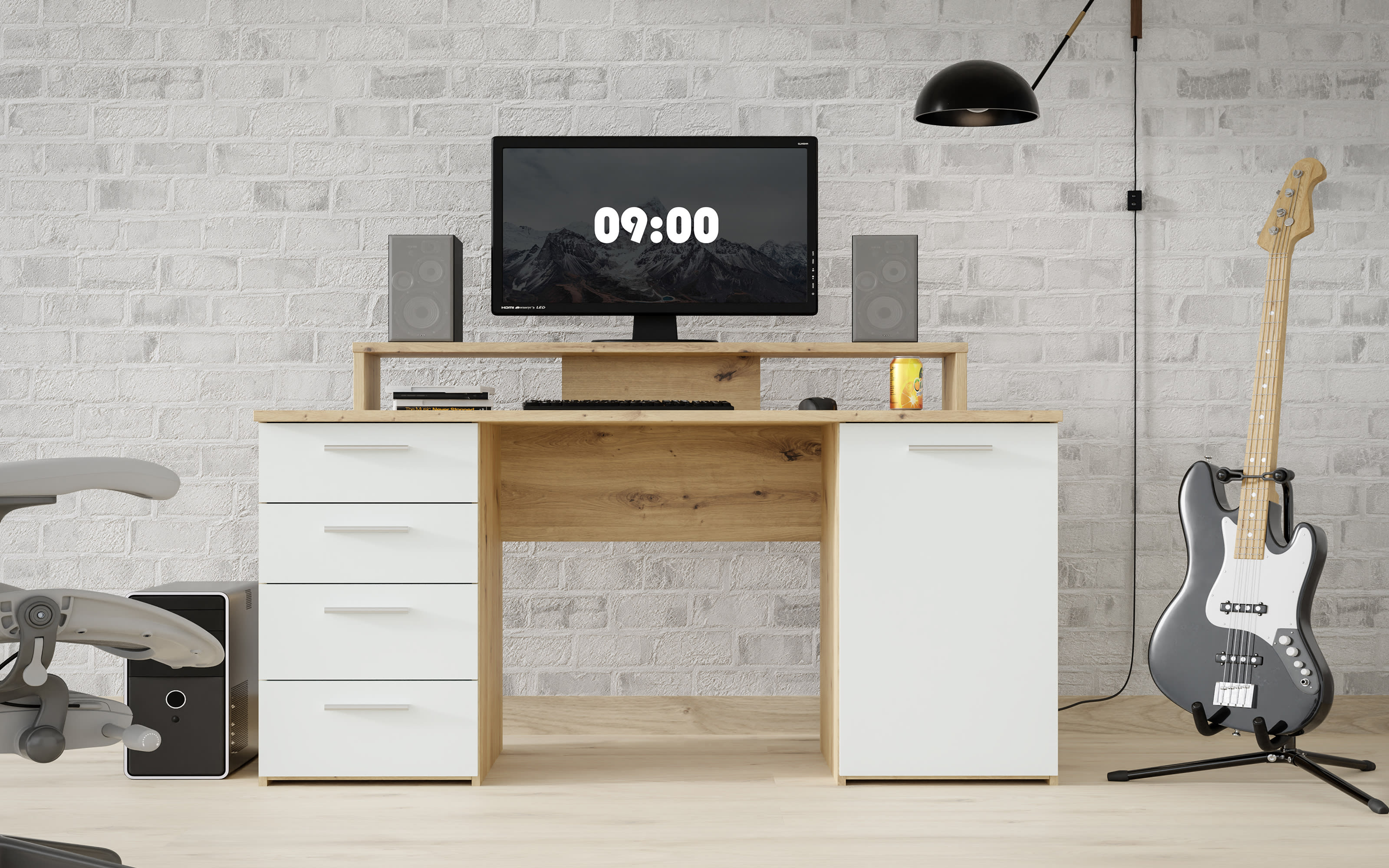 Schreibtisch Net106, Artisan Eiche Nachbildung/hellgrau