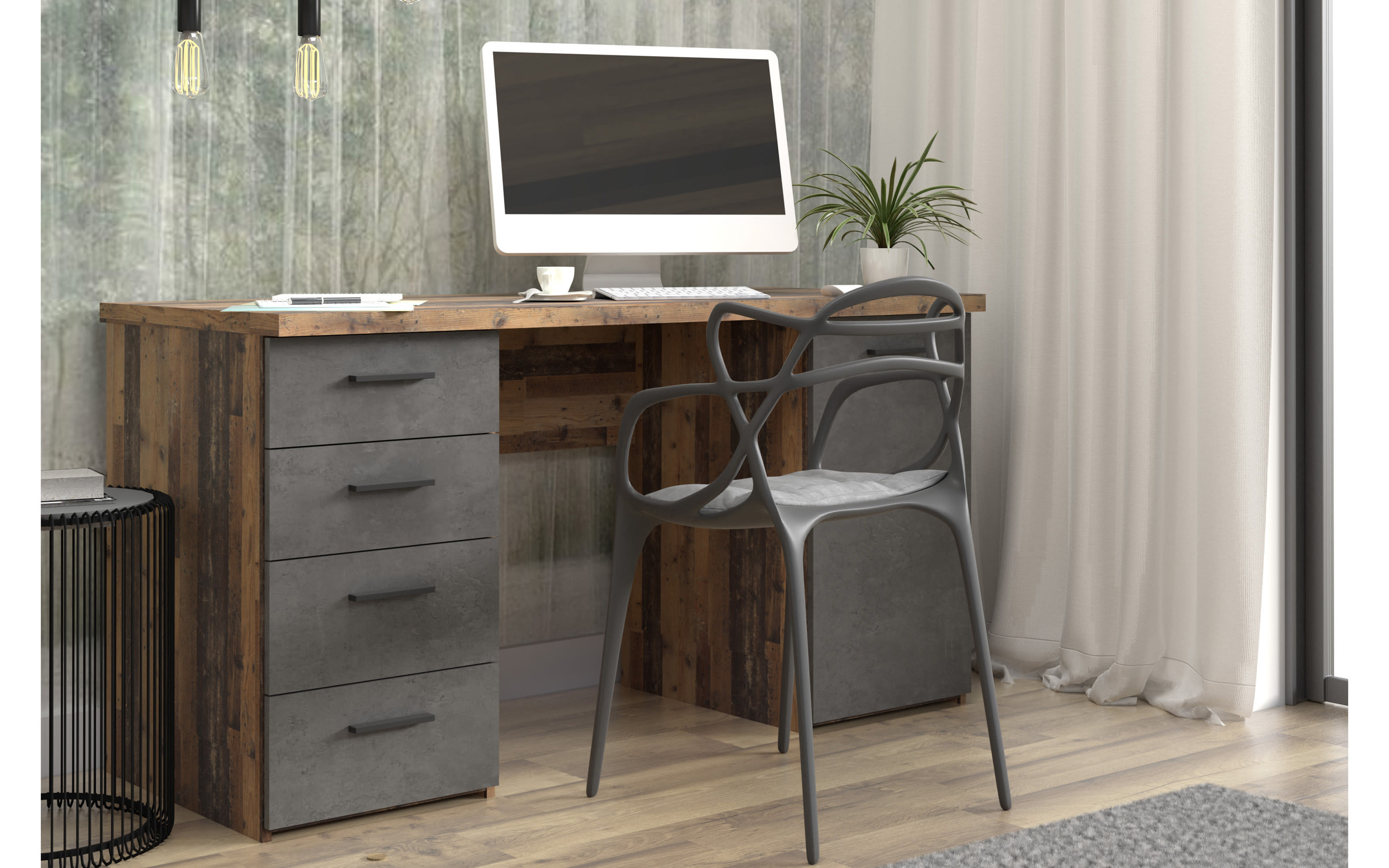 Schreibtisch Net106, Old Wood-Nachbildung/Beton-Nachbildung