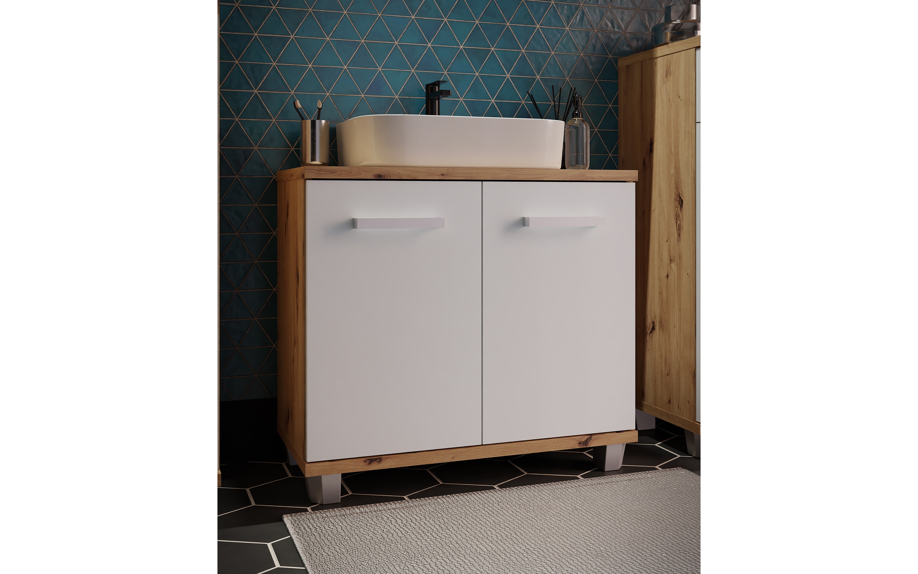 Waschbeckenunterschrank Veris, Artisan Eiche-Nachbildung/grau