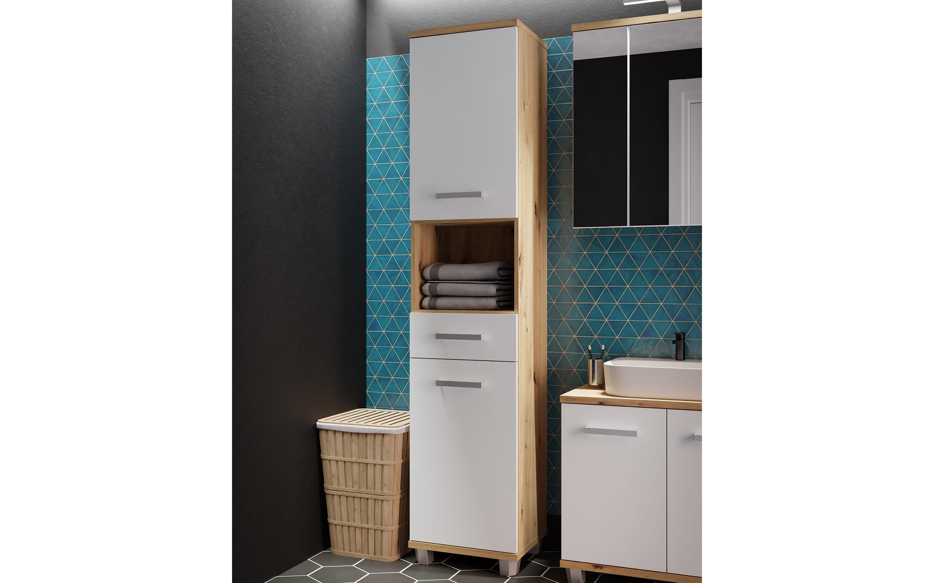 Hochschrank Veris, Artisan Eiche-Nachbildung/grau
