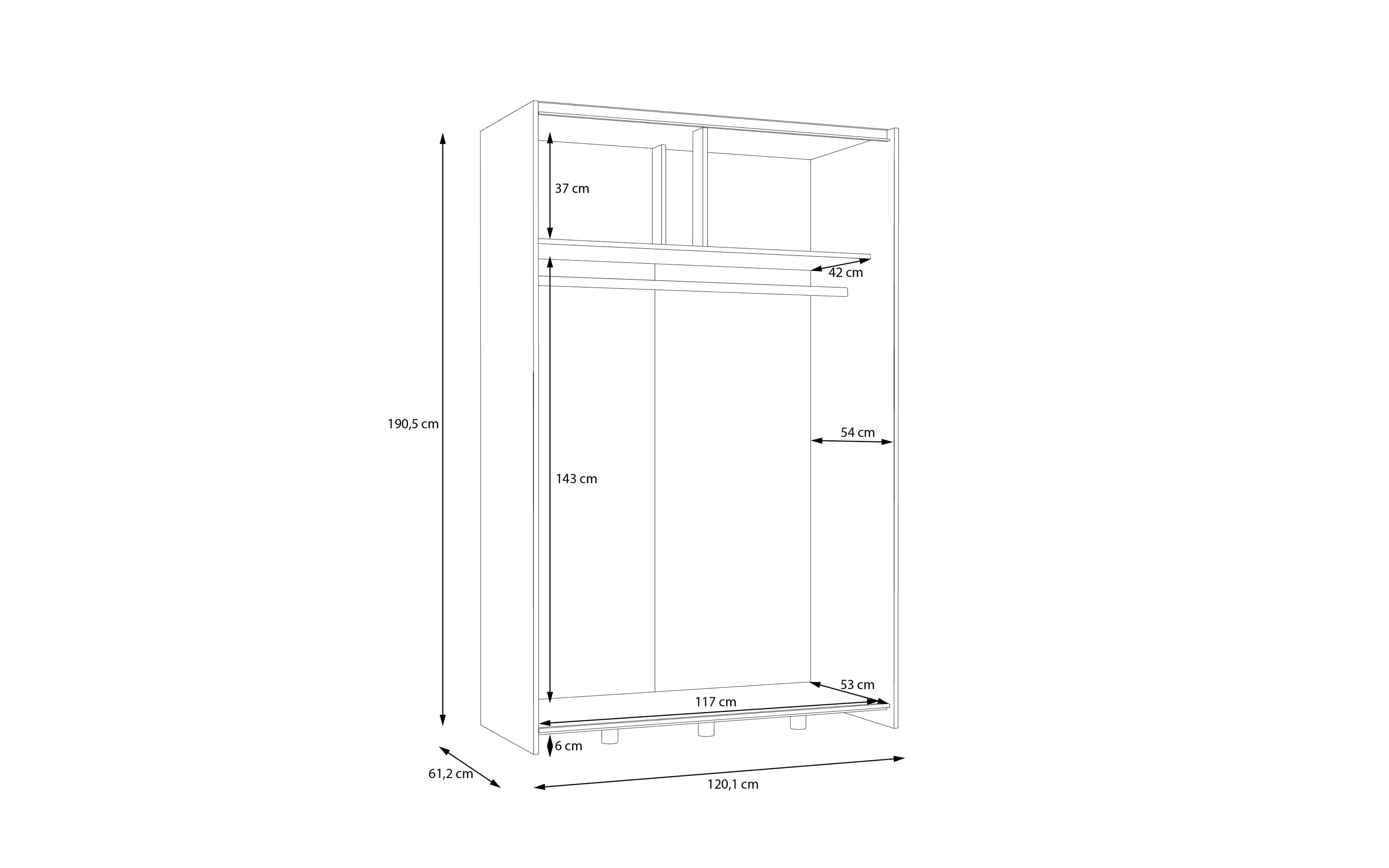 Kleiderschrank Schach&matt, Artisan Eiche-Nachbildung/weiß, 120,1 x 190,5 cm