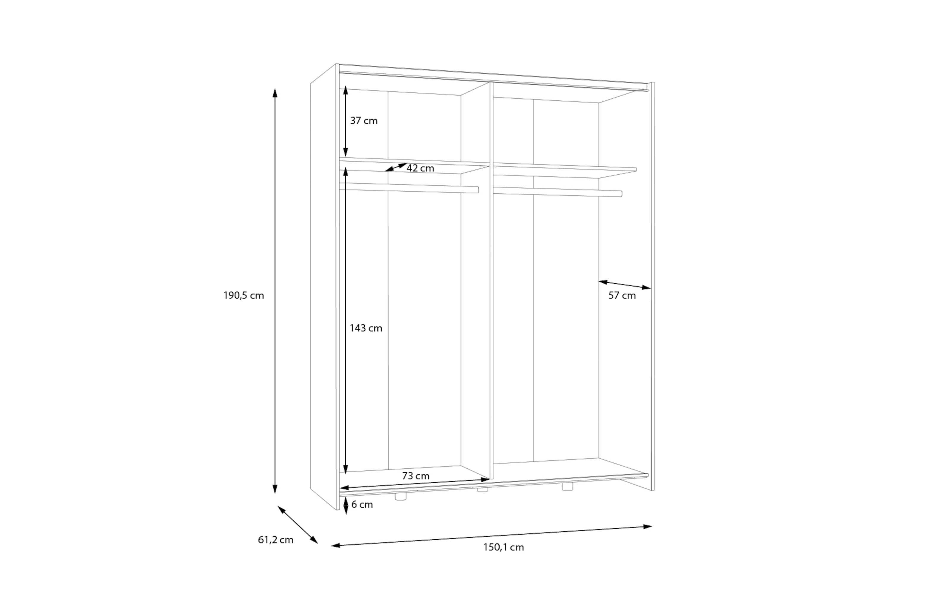 Kleiderschrank Schach&matt, Puccini Eiche-Nachbildung/weiß, 150,1 x 190,5 cm