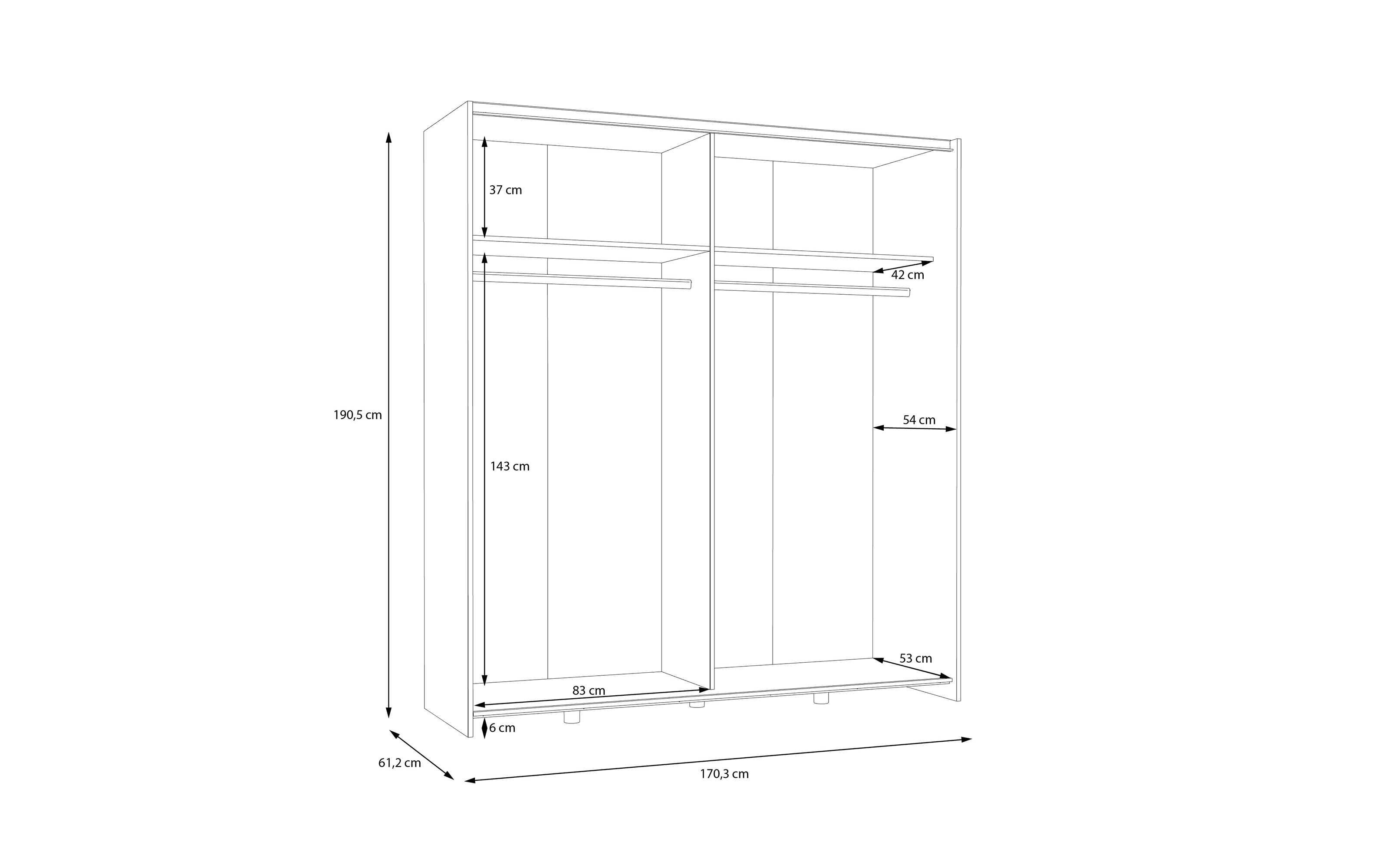 Kleiderschrank Schach&matt, Artisan Eiche-Nachbildung/weiß, 170,3 x 190,5 cm