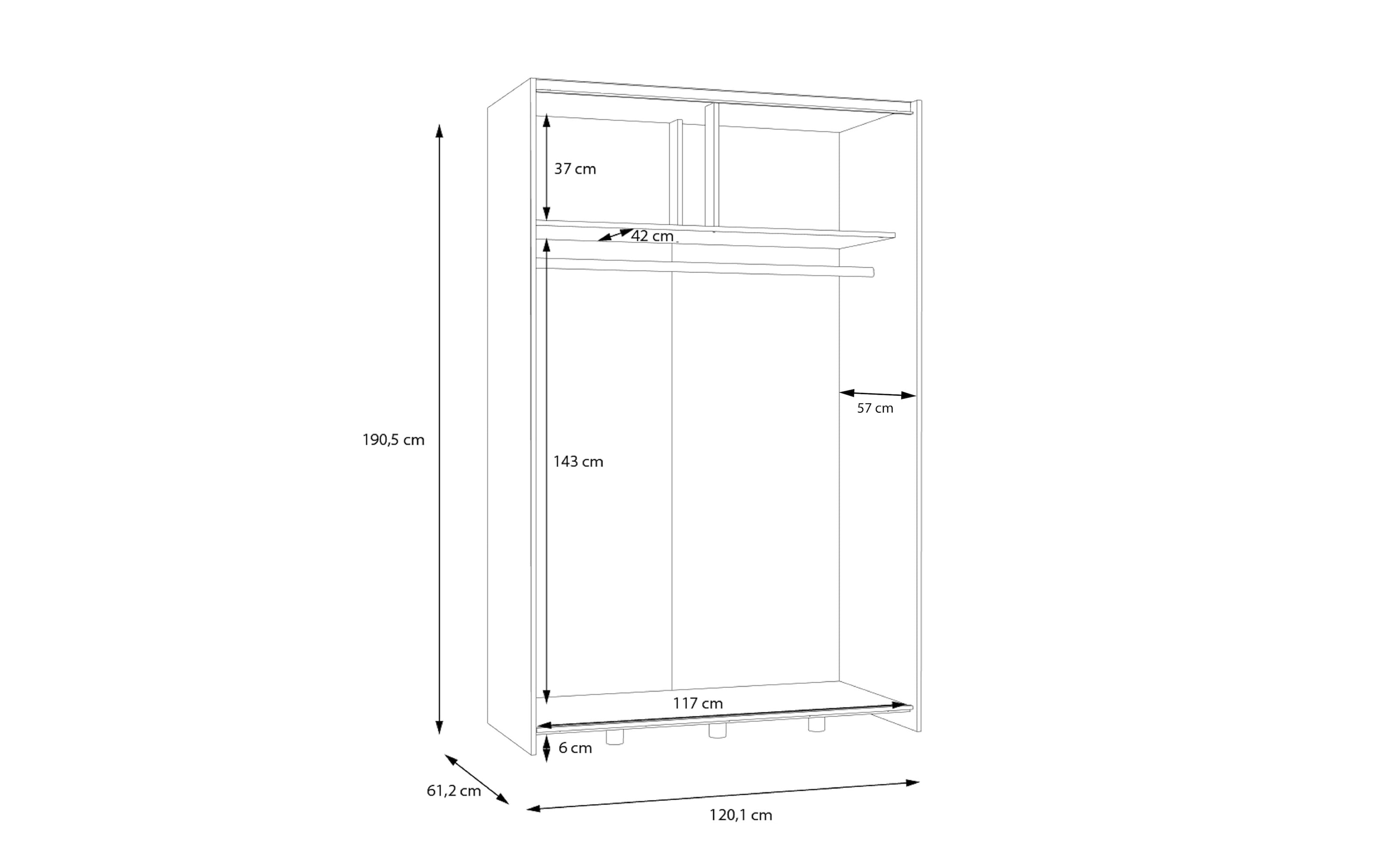 Kleiderschrank Schach&matt, Puccini Eiche-Nachbildung/weiß, 120,1 x 190,5 cm