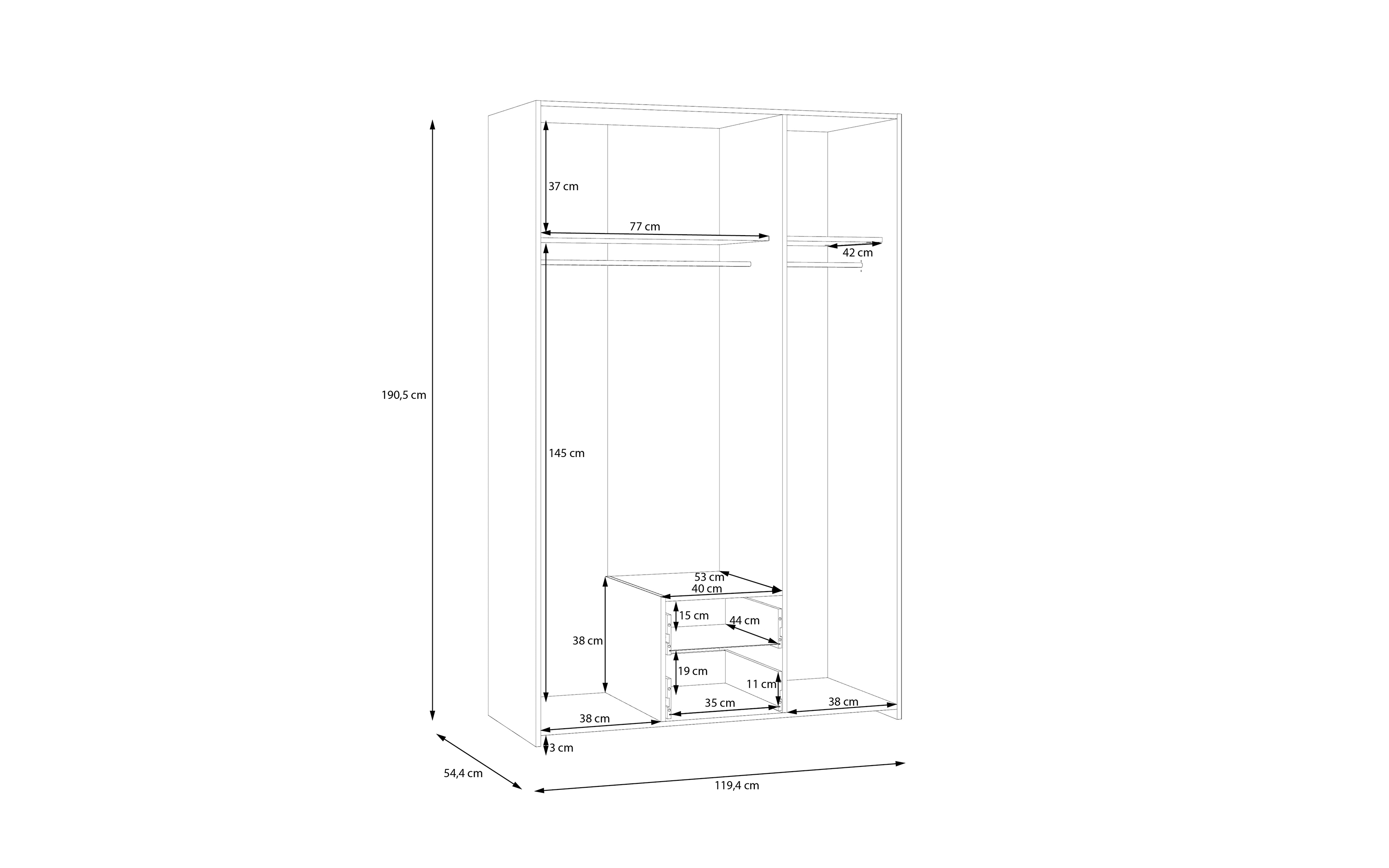 Kleiderschrank Econobox, Puccini Eiche-Nachbildung/weiß, 119,4 x 190,5 cm