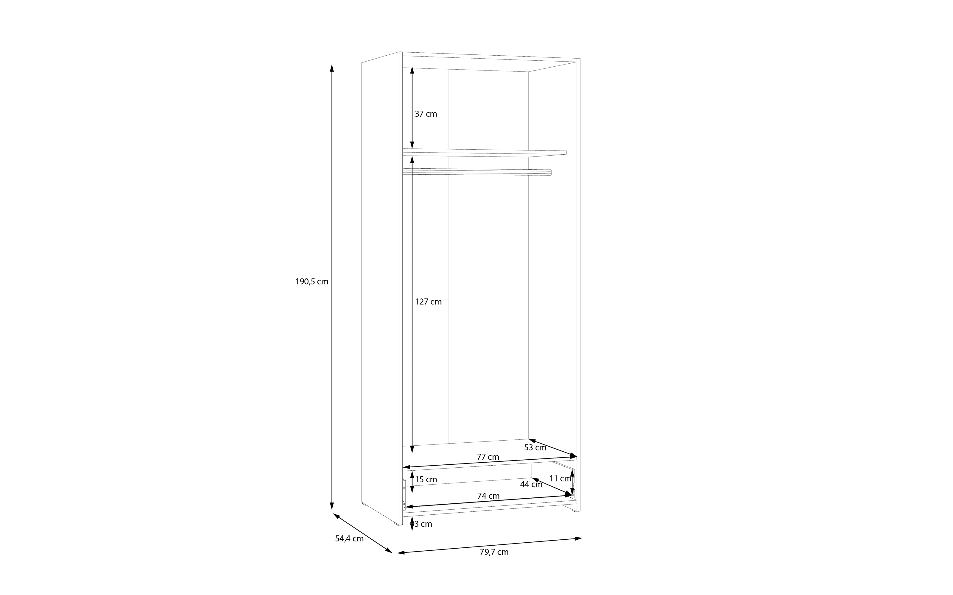 Kleiderschrank Econobox, weiß, 79,7 x 190,5 cm