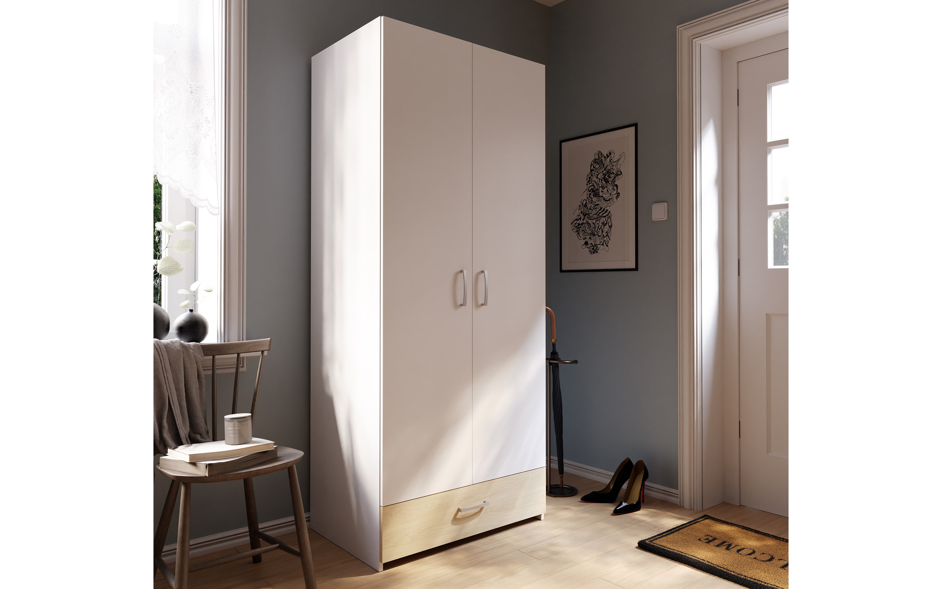 Kleiderschrank Econobox, Puccini Eiche-Nachbildung/weiß, 79,7 x 190,5 cm