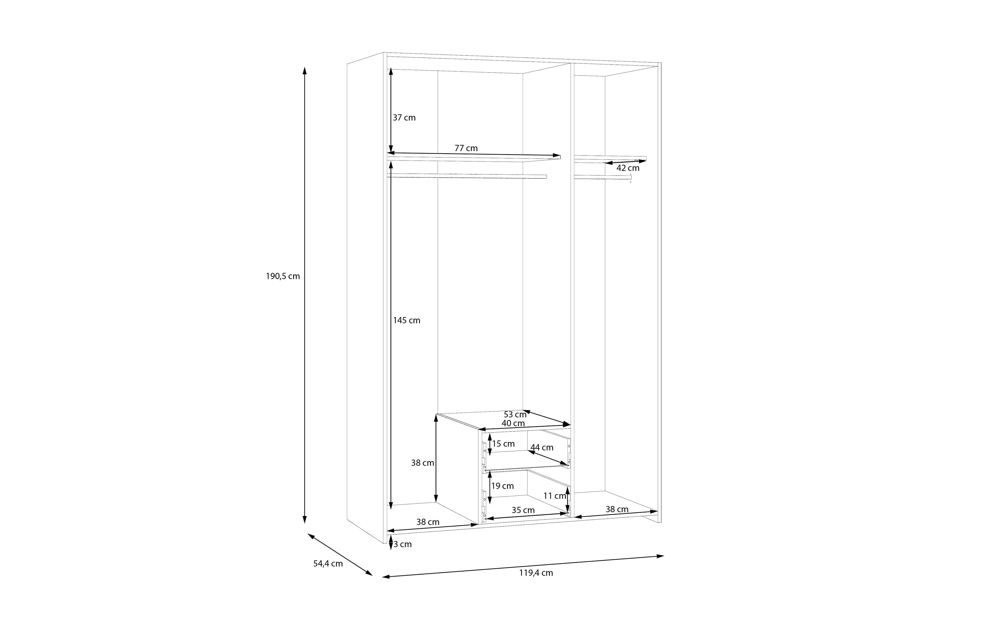 Kleiderschrank Econobox, weiß, 119,4 x 190,5 cm