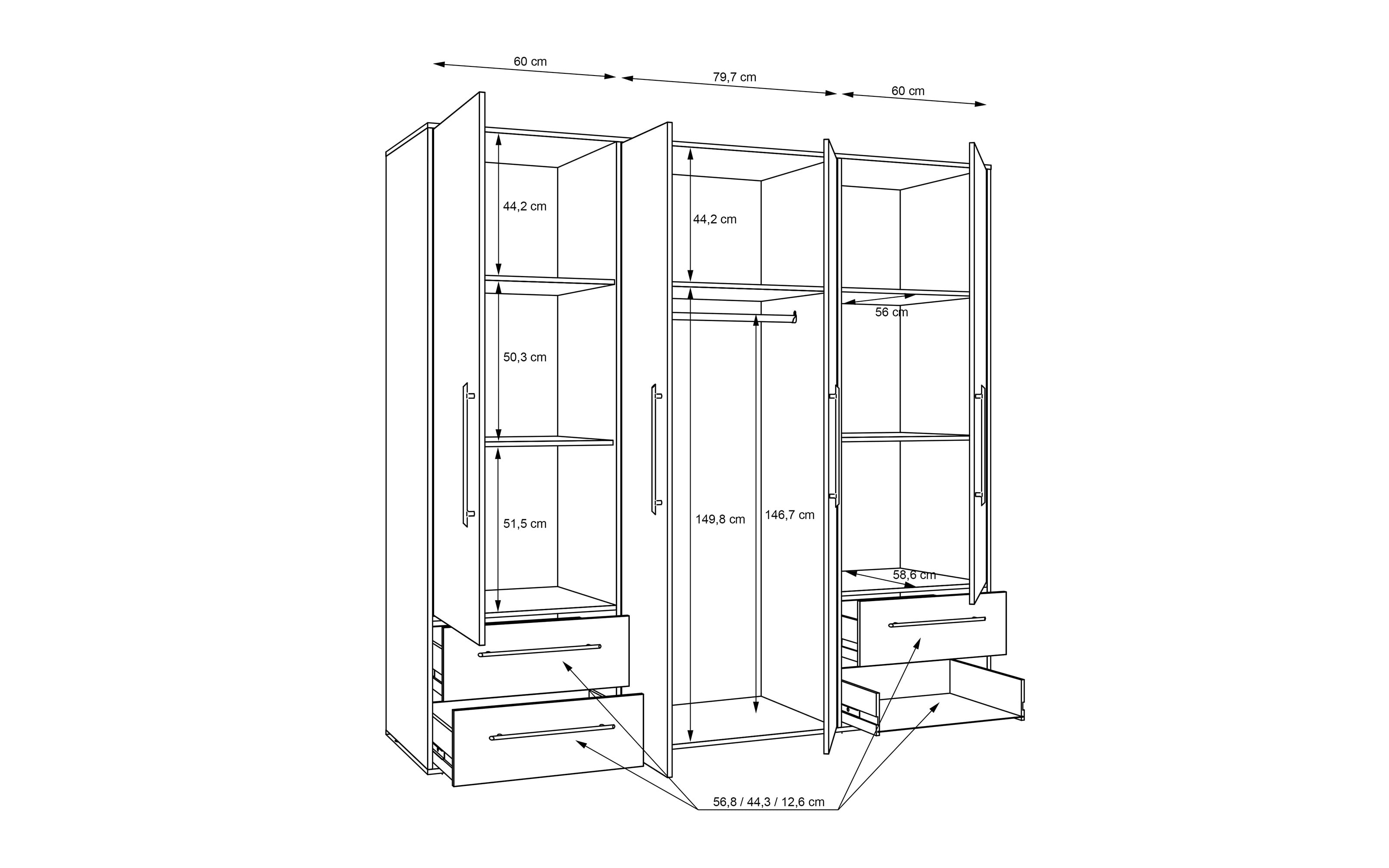 Kleiderschrank Mokkaris, weiß, 205,9 x 200,1 cm
