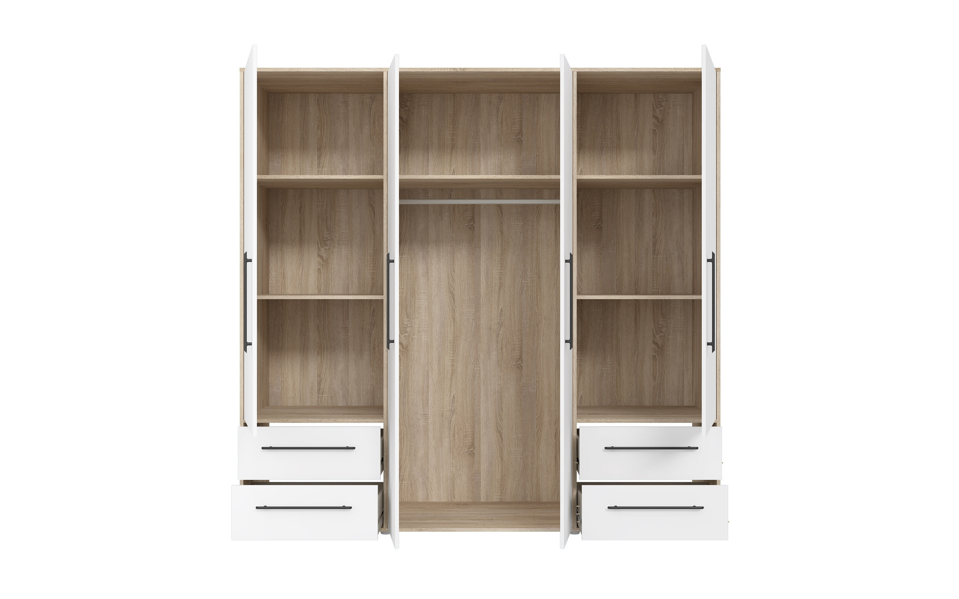 Kleiderschrank Mokkaris, Sonoma Eiche-Nachbildung/weiß, 205,9 x 200,1 cm