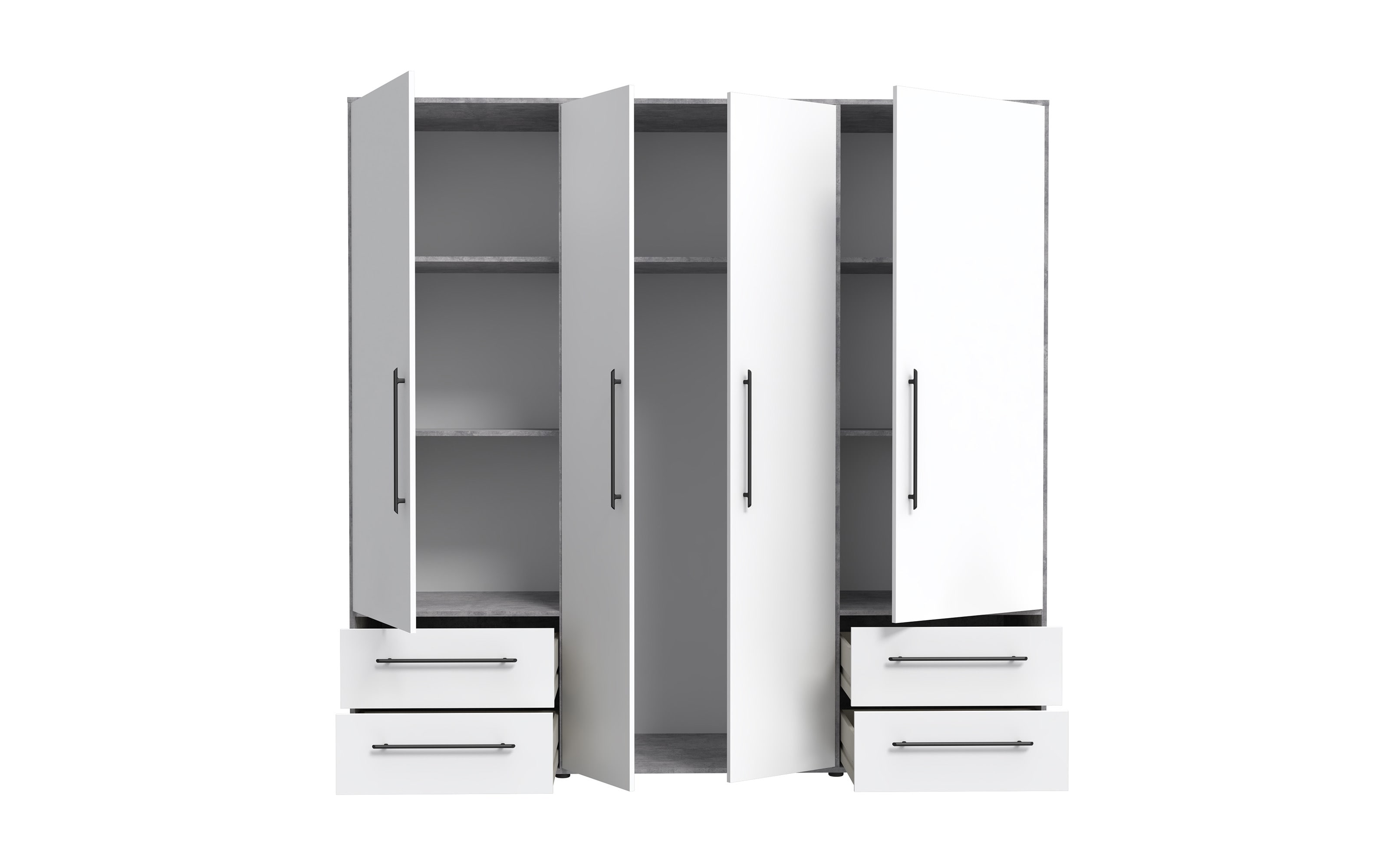 Kleiderschrank Mokkaris, weiß/grau, 205,9 x 200,1 cm