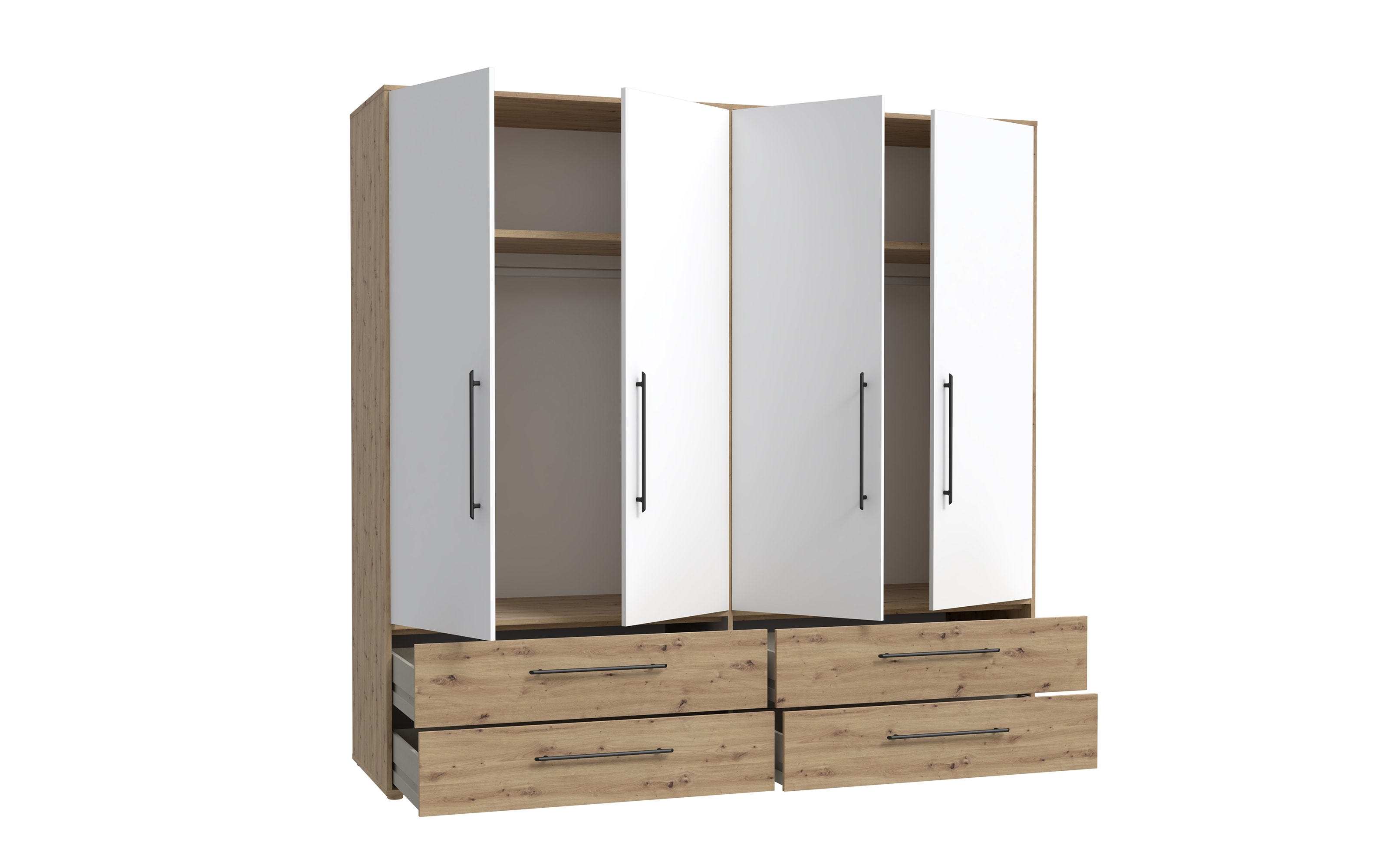 Kleiderschrank Mokkaris, Artisan Eiche-Nachbildung/Weiß, 205,9 x 200,1 cm