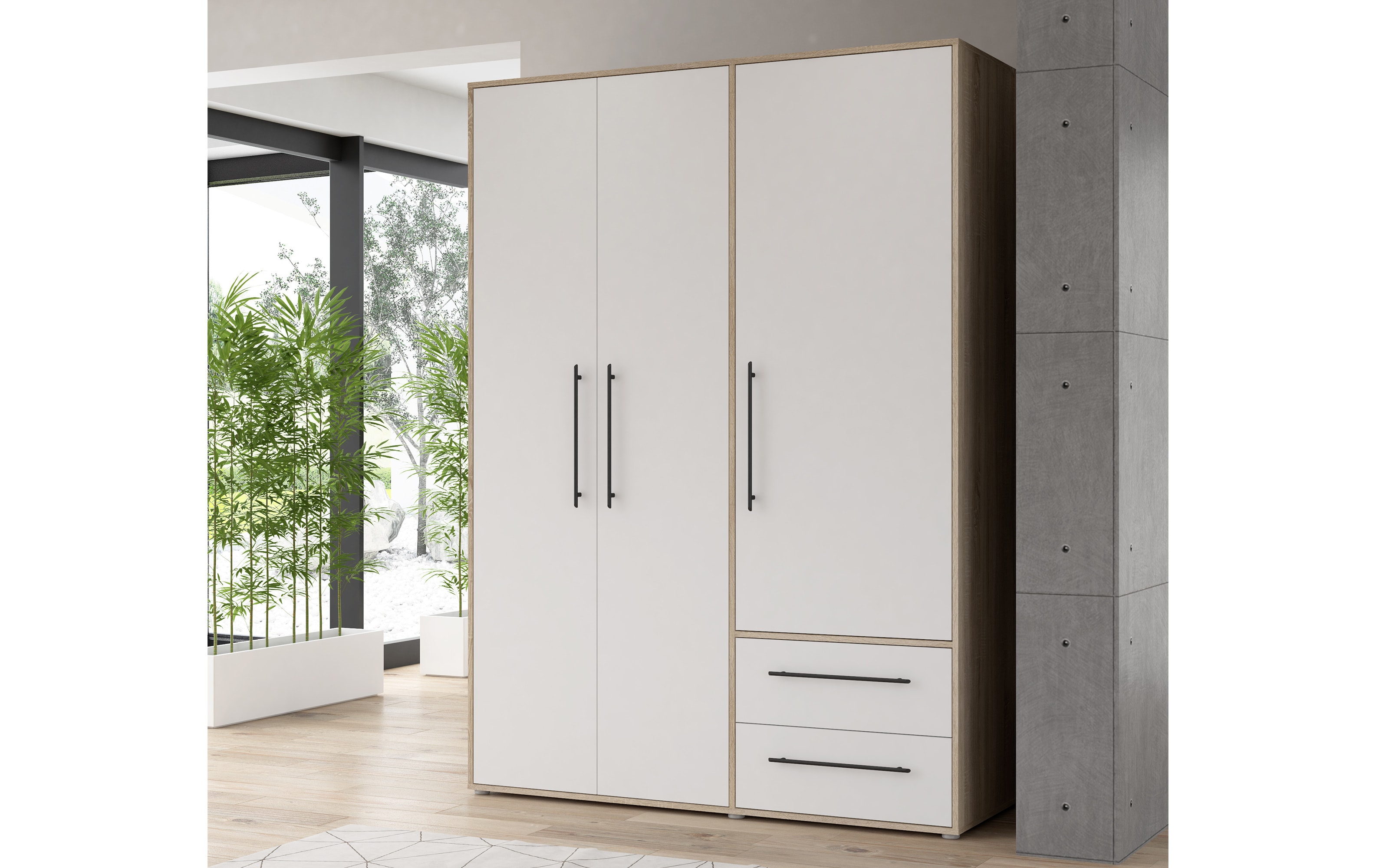 Kleiderschrank Mokkaris, Sonoma Eiche-Nachbildung/weiß, 144,4 x 200,1 cm