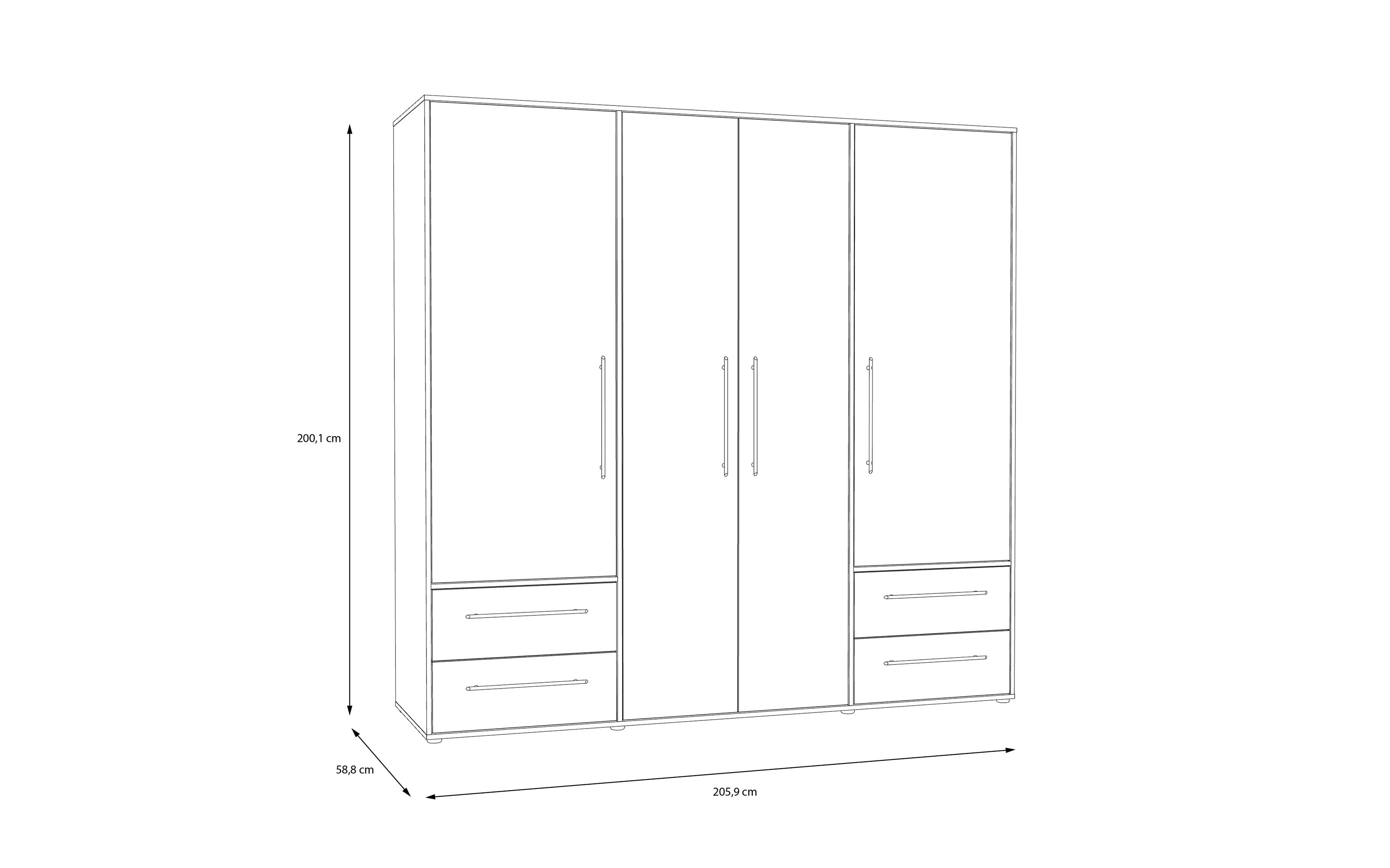Kleiderschrank Mokkaris, Mauvella Eiche-Nachbildung/weiß, 205,9 x 200,1 cm
