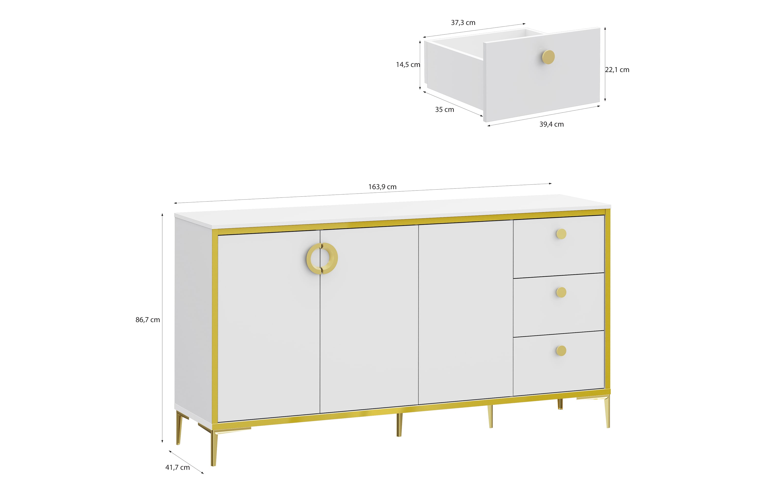 Kommode Golden 2, weiß/goldfarbig, 163,9 cm