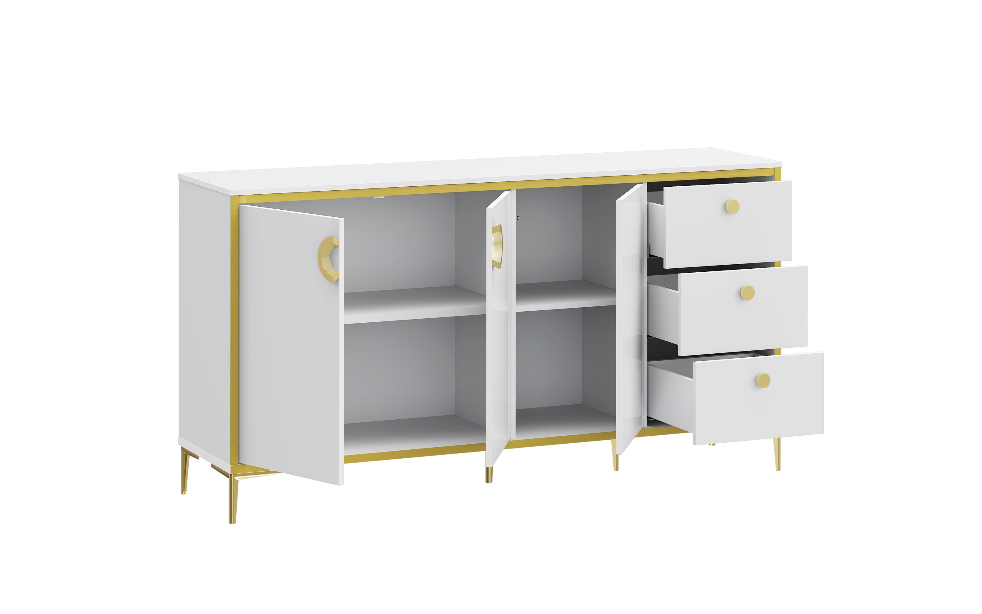 Kommode Golden 2, weiß/goldfarbig, 163,9 cm