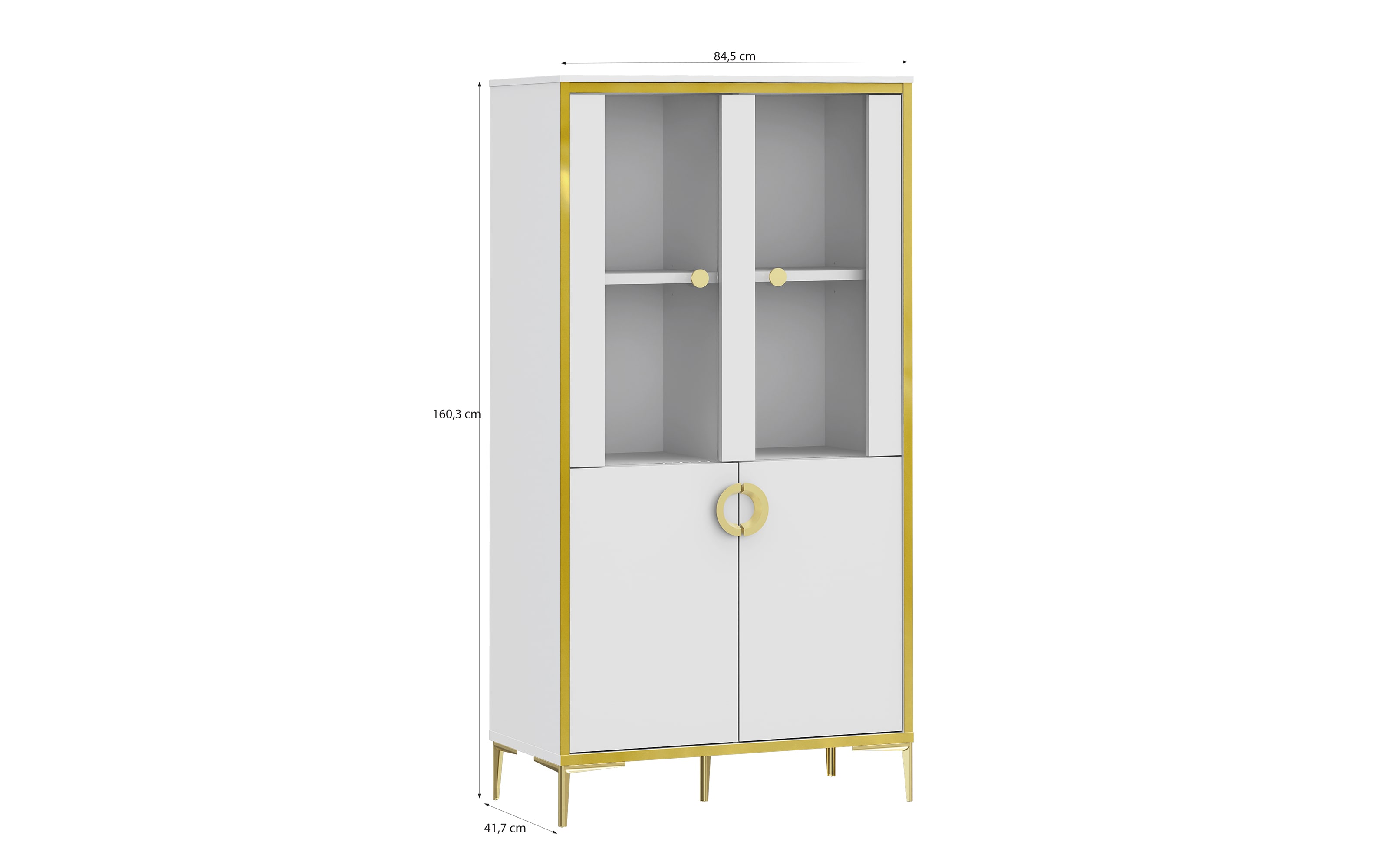 Glasvitrine Golden 2, weiß/goldfarbig, 84,5 cm