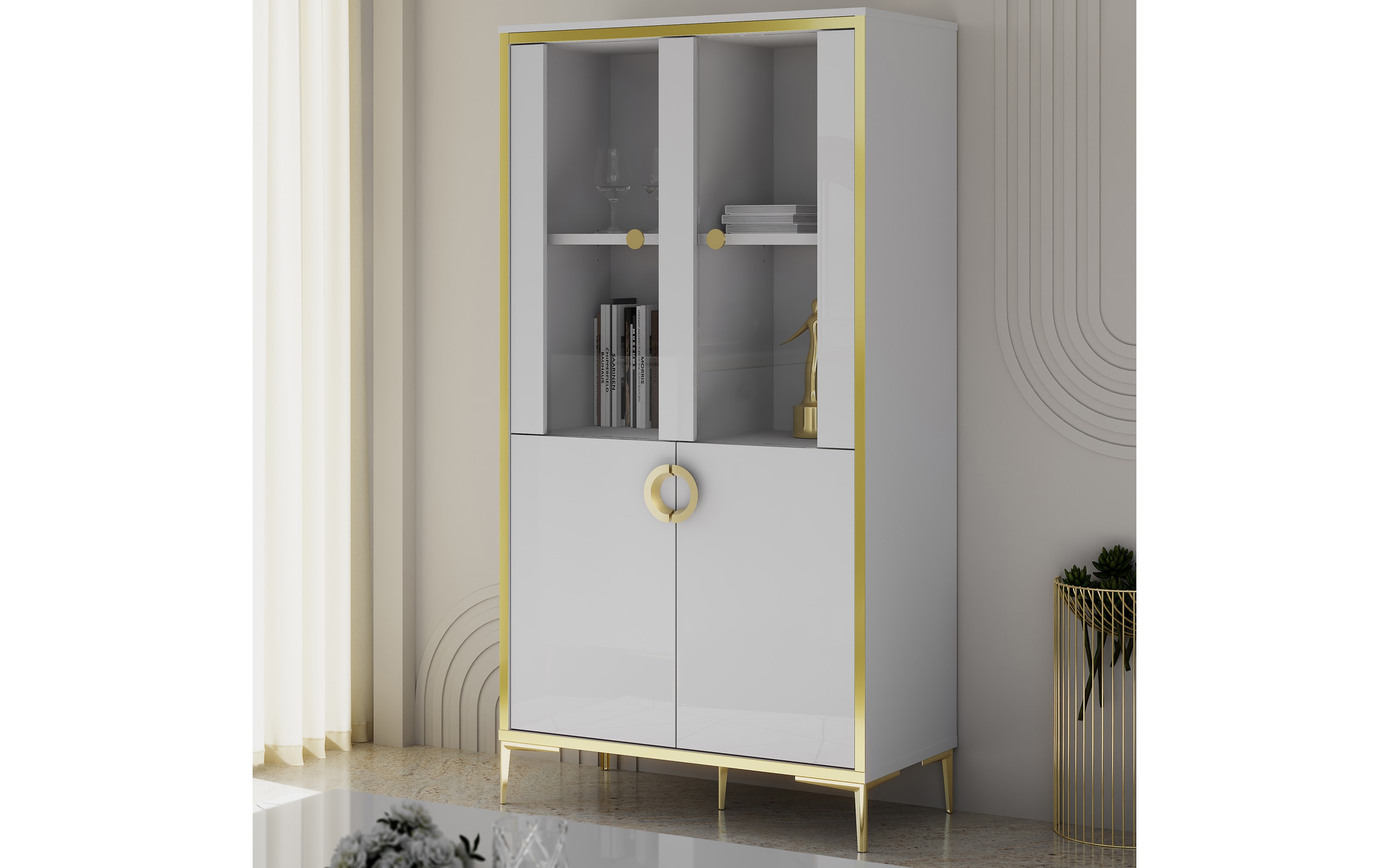 Glasvitrine Golden 2, weiß/goldfarbig, 84,5 cm