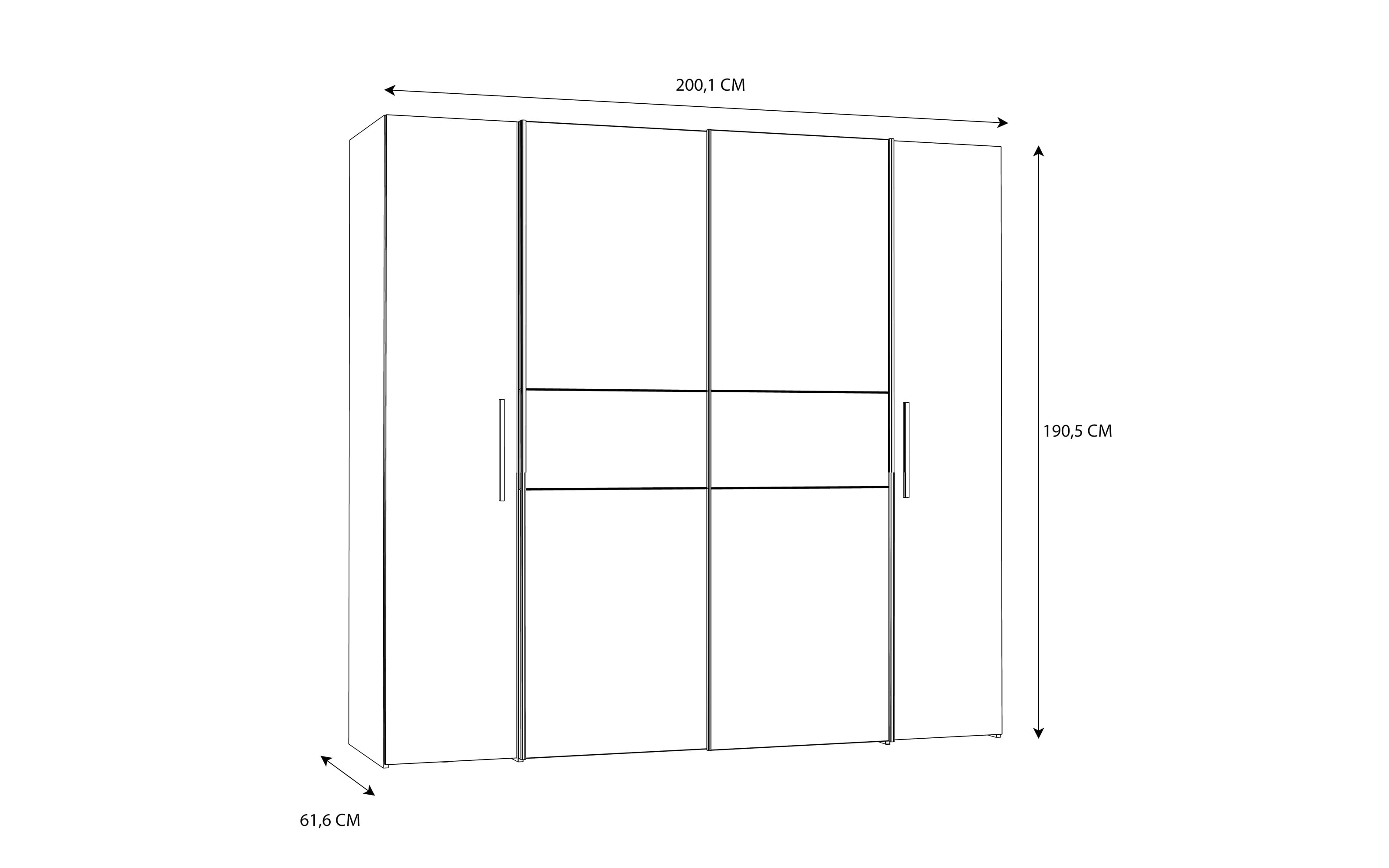 Kleiderschrank Kalixtus, Old Wood-Nachbildung/Beton-Nachbildung, 200 x 190,5 cm