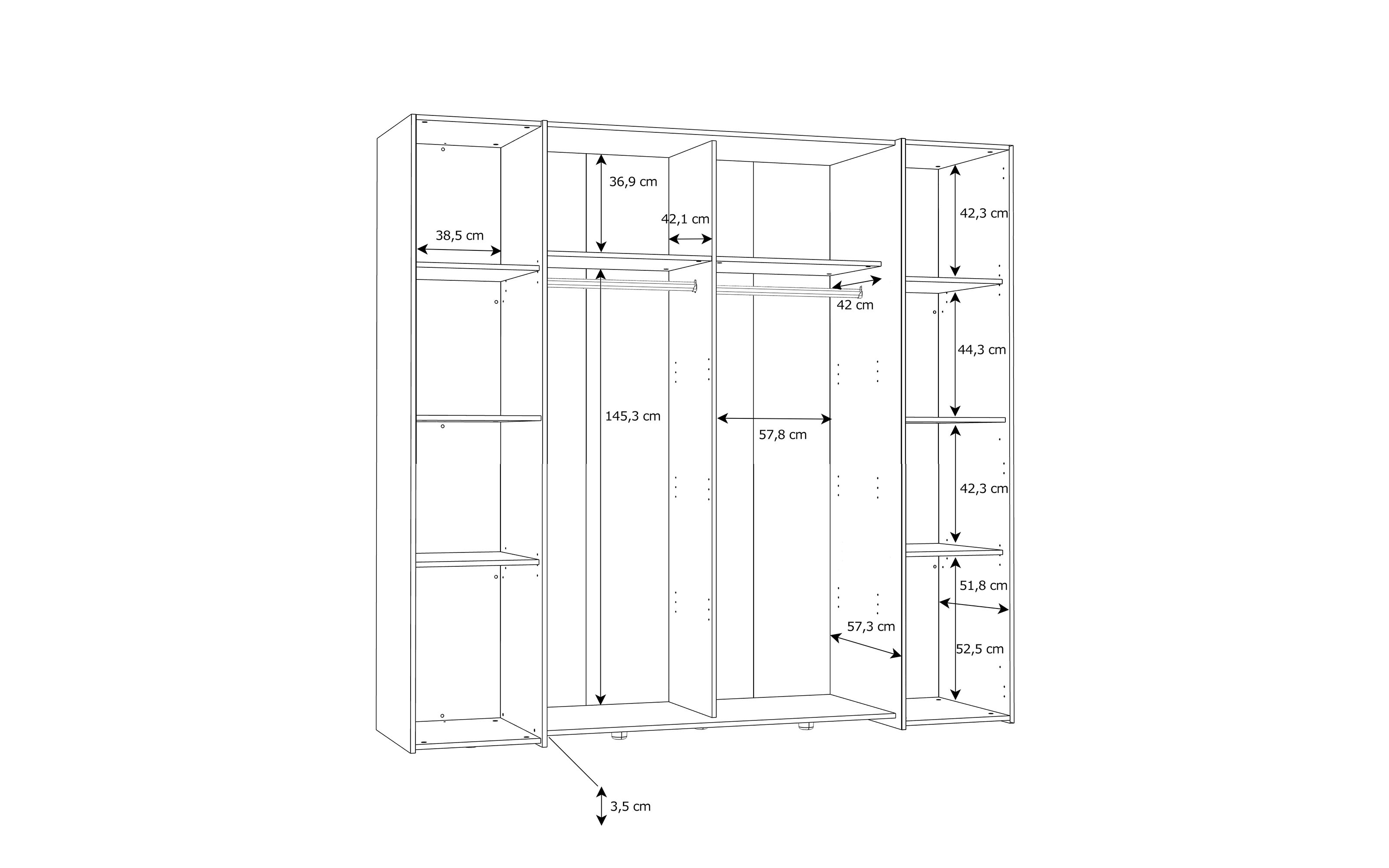 Kleiderschrank Kalixtus, Old Wood-Nachbildung/Beton-Nachbildung, 200 x 190,5 cm