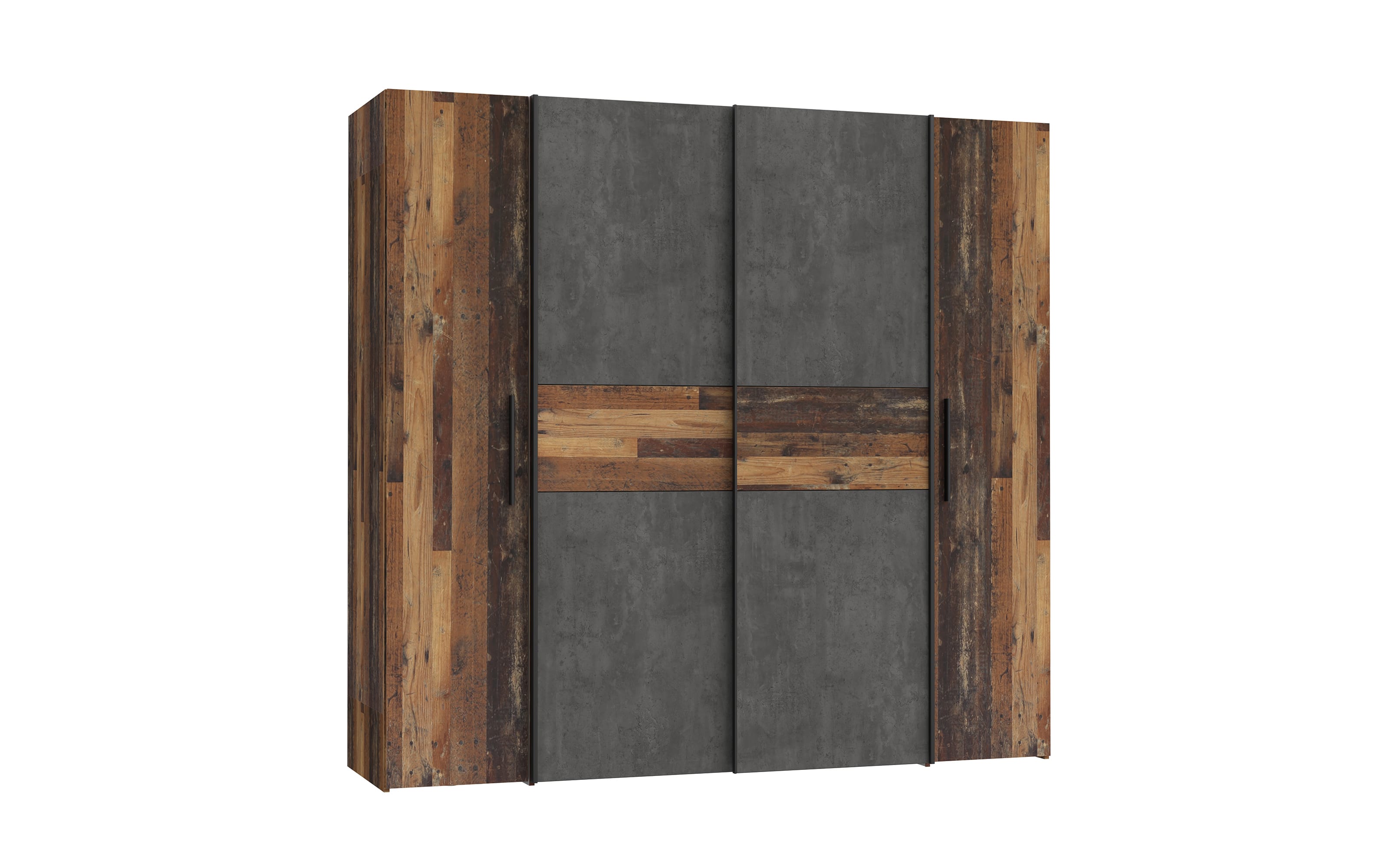 Kleiderschrank Kalixtus, Old Wood-Nachbildung/Beton-Nachbildung, 200 x 190,5 cm