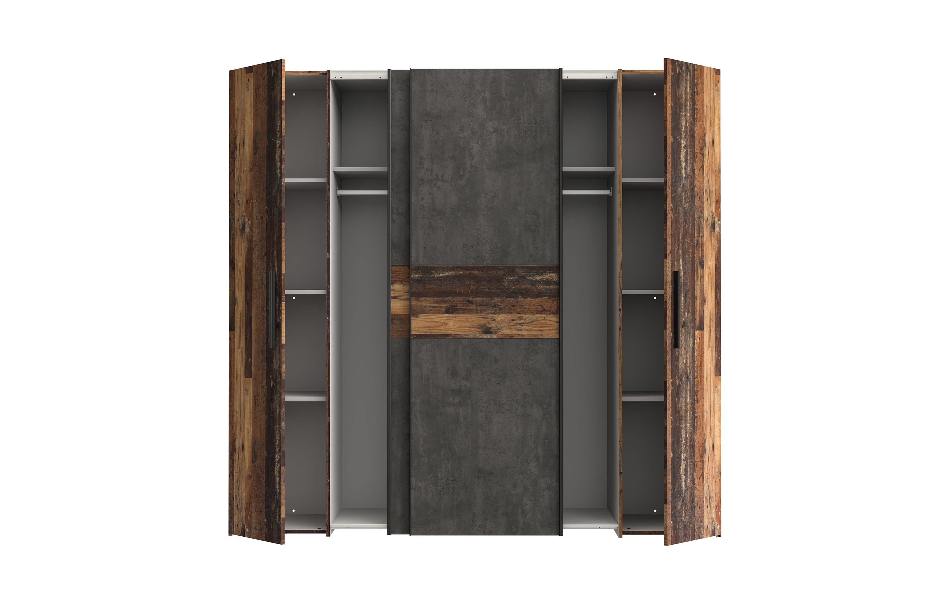 Kleiderschrank Kalixtus, Old Wood-Nachbildung/Beton-Nachbildung, 200 x 190,5 cm