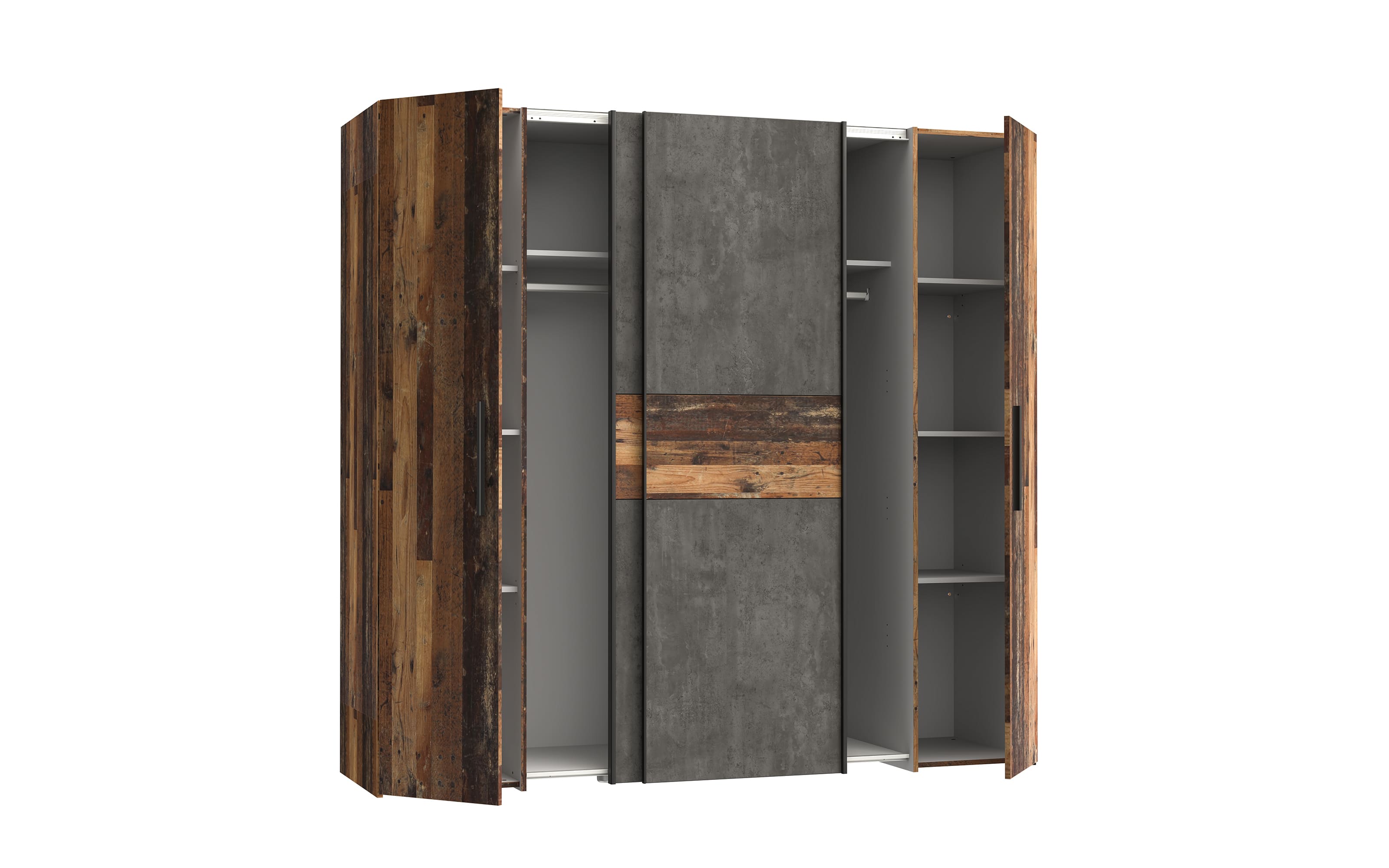 Kleiderschrank Kalixtus, Old Wood-Nachbildung/Beton-Nachbildung, 200 x 190,5 cm