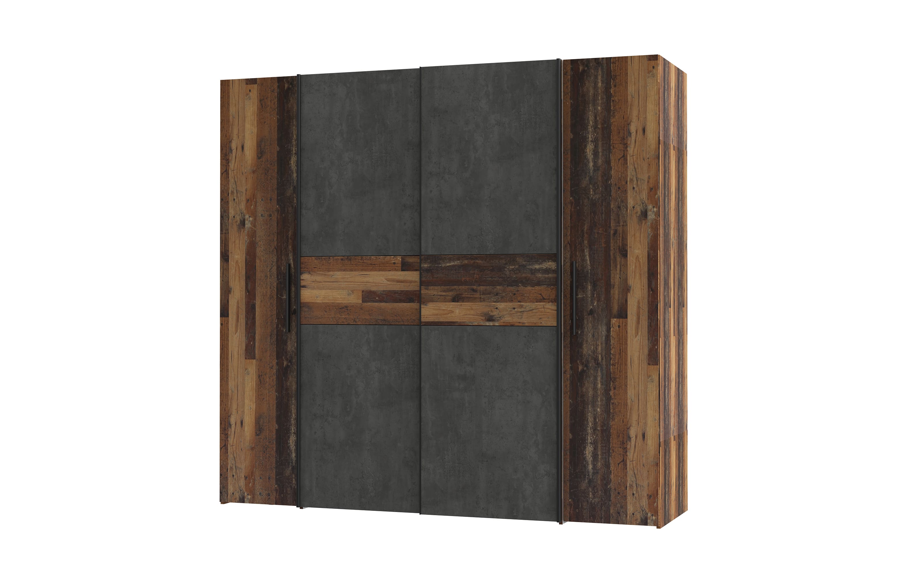 Kleiderschrank Kalixtus, Old Wood-Nachbildung/Beton-Nachbildung, 200 x 190,5 cm