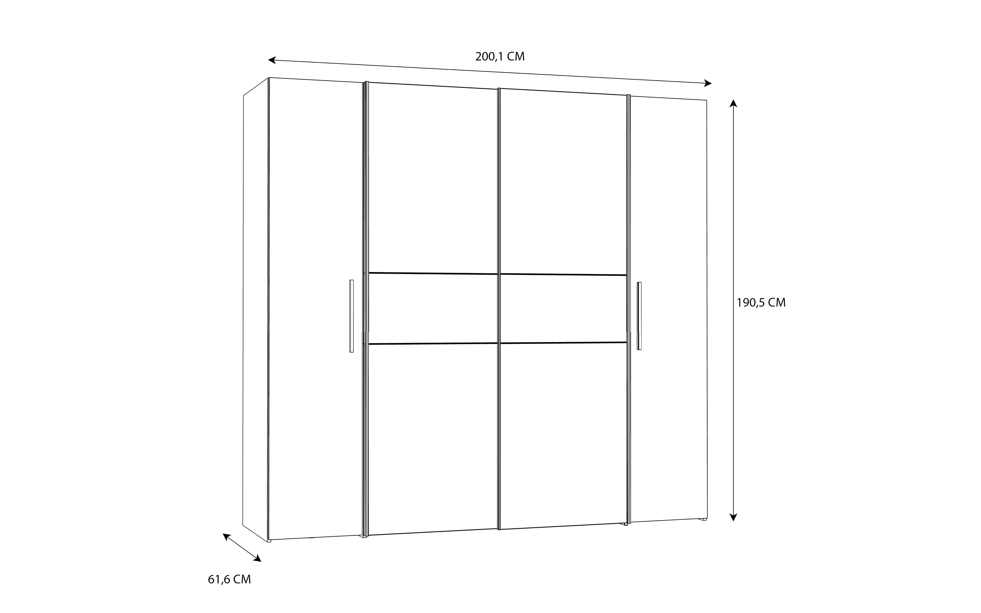 Kleiderschrank Kalixtus, schwarz/weiß, 200 x 190,5 cm