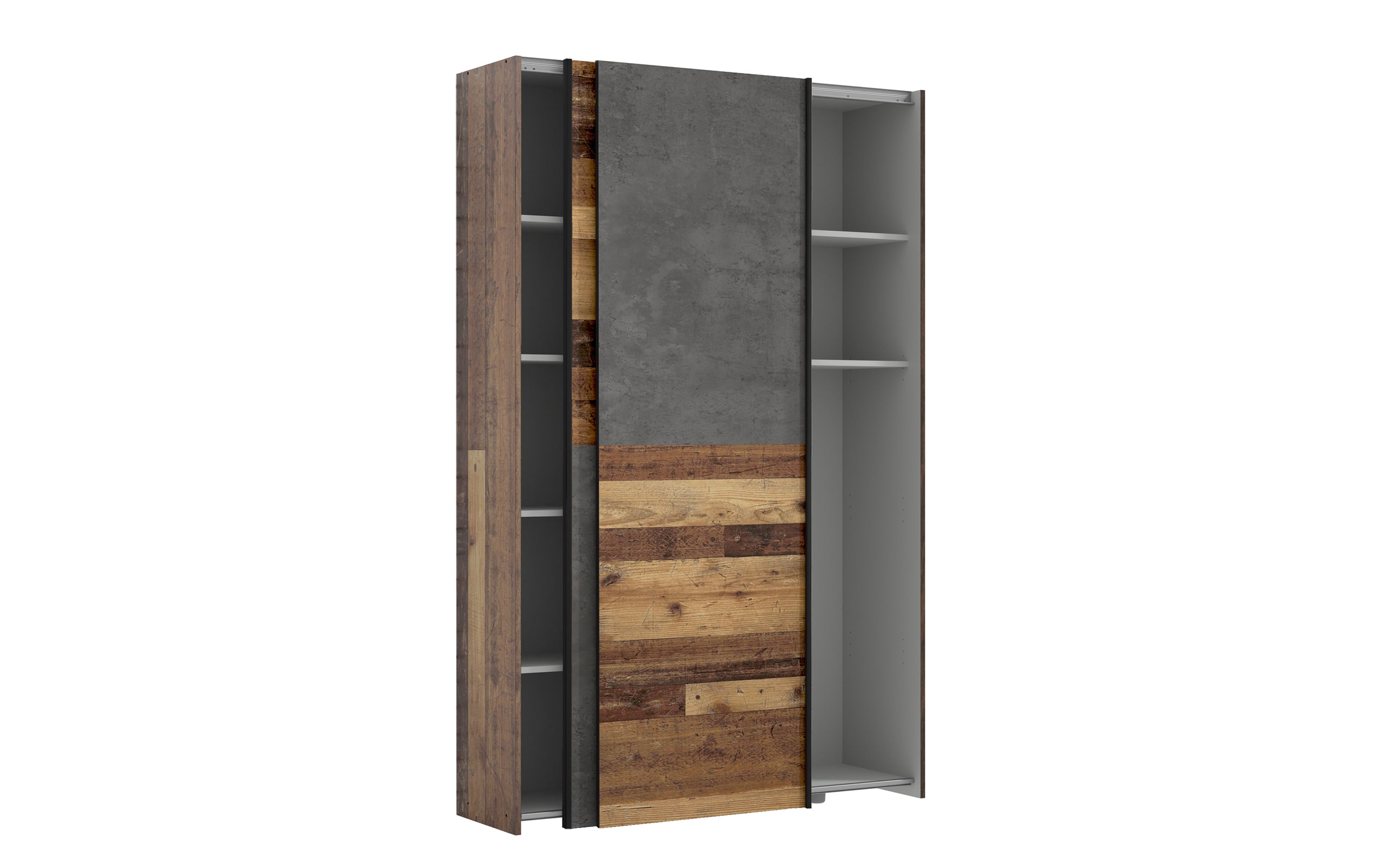 Kleiderschrank Ozzula, Old Wood-Nachbildung/grau, 120 x 190,5 cm