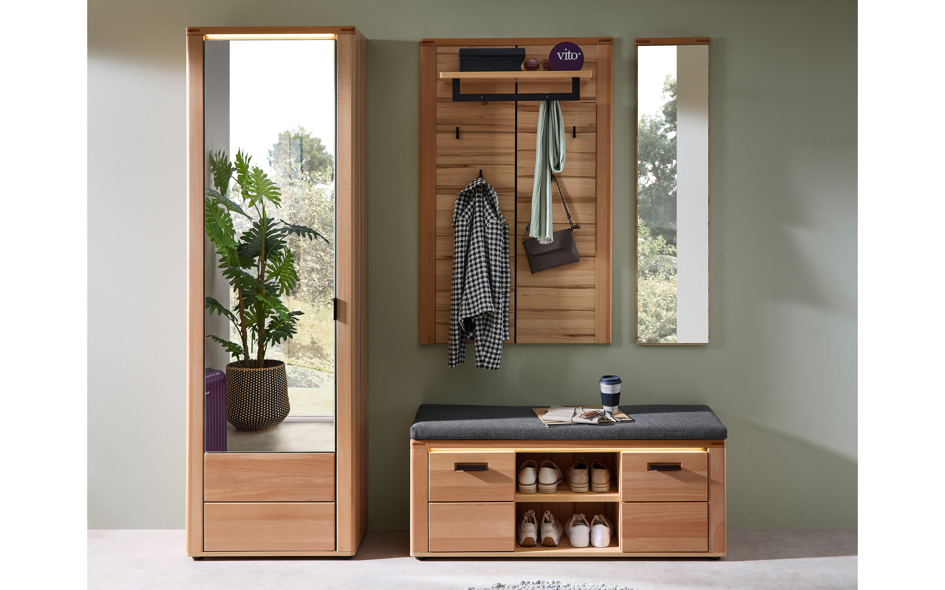 Garderobenschrank Cambra, Wildbuche-Nachbildung, inkl. LED-Beleuchtung