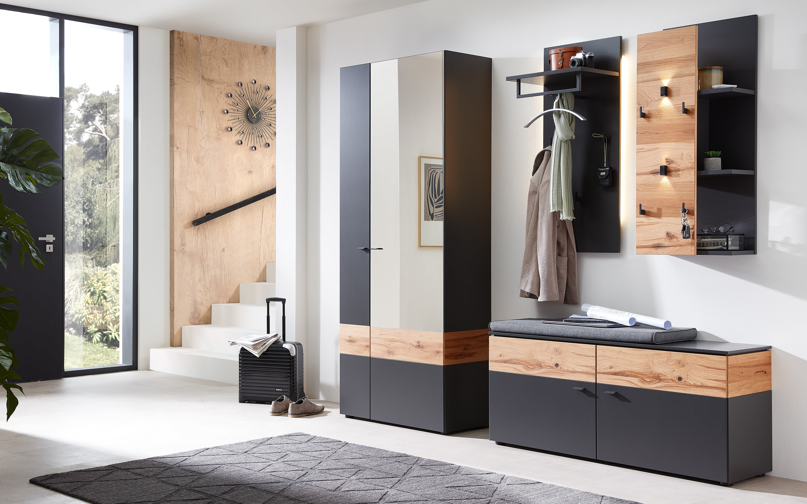 Garderobenschrank Lazise, schwarz/Eiche rustico