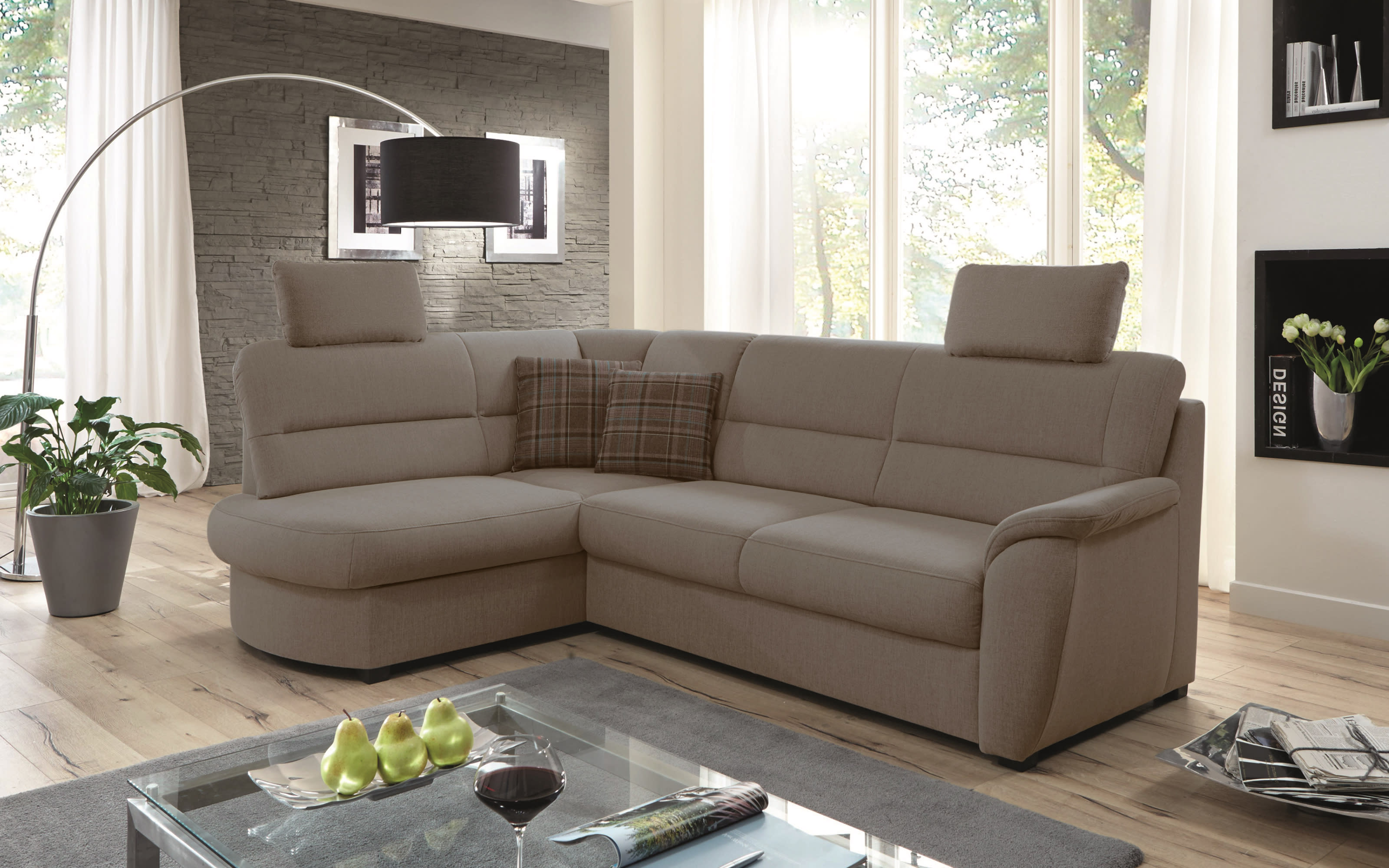 Wohnlandschaft Pandora, taupe, Ottomane links