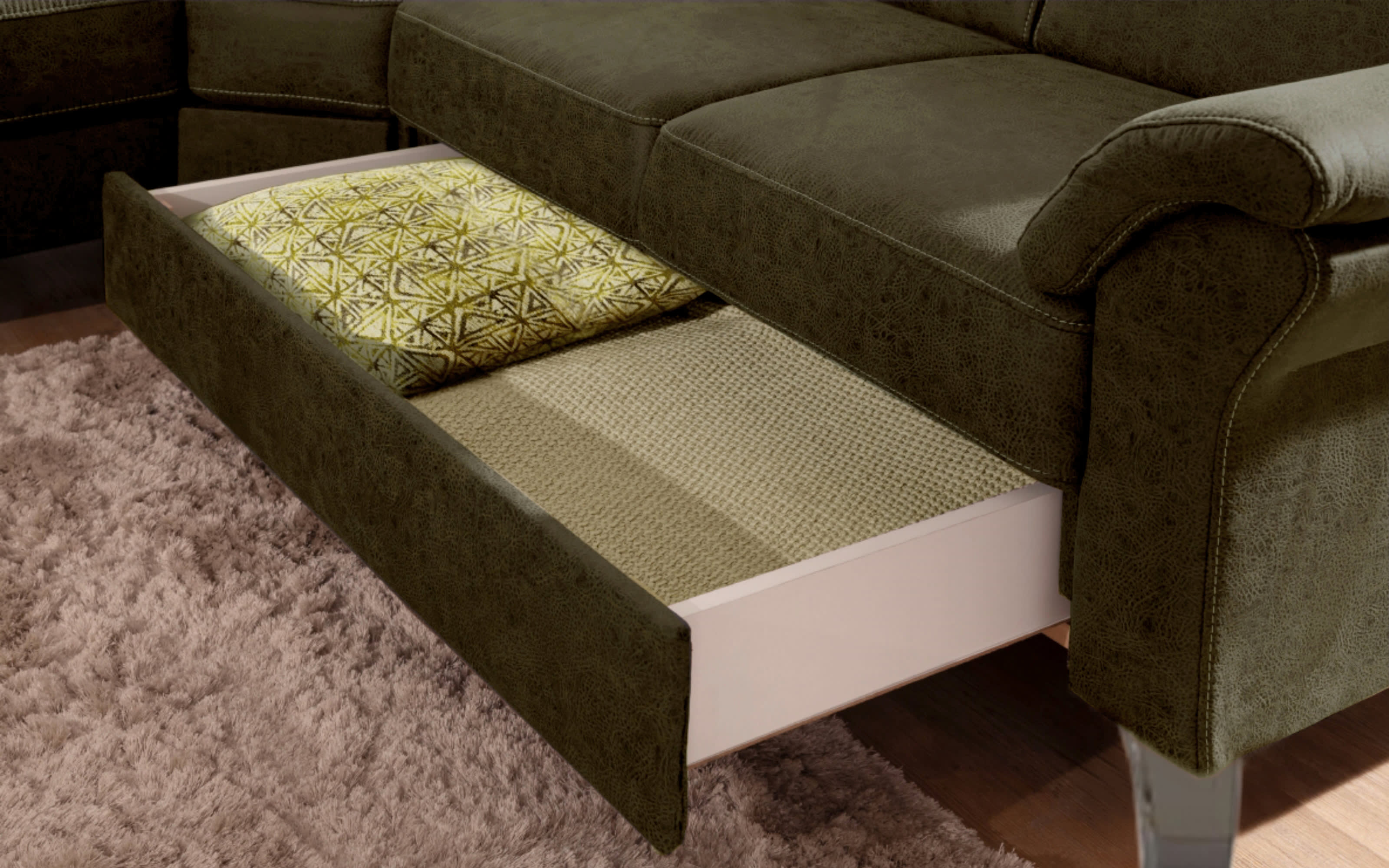 Wohnlandschaft Arngast, olive, inkl. Funktionen