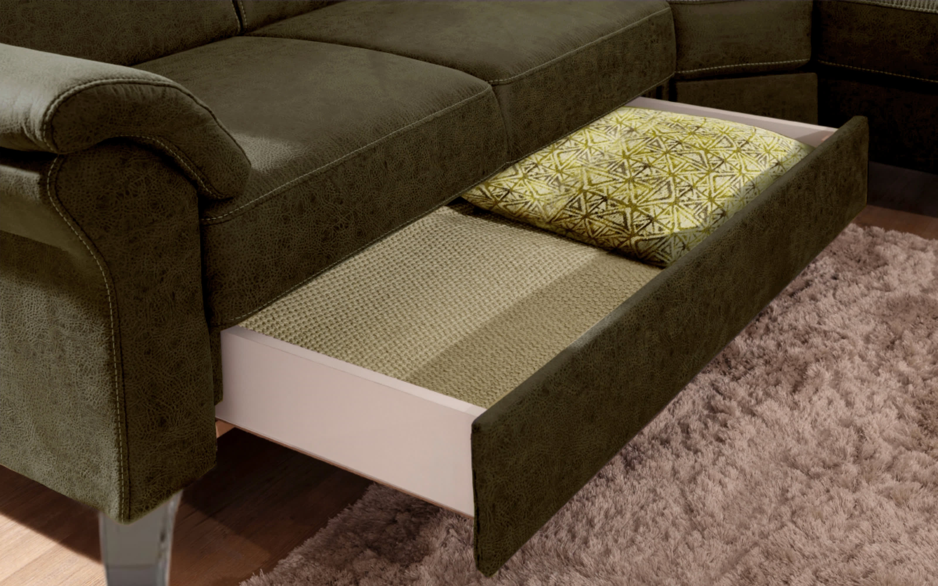 Wohnlandschaft Arngast, olive, inkl. Funktionen