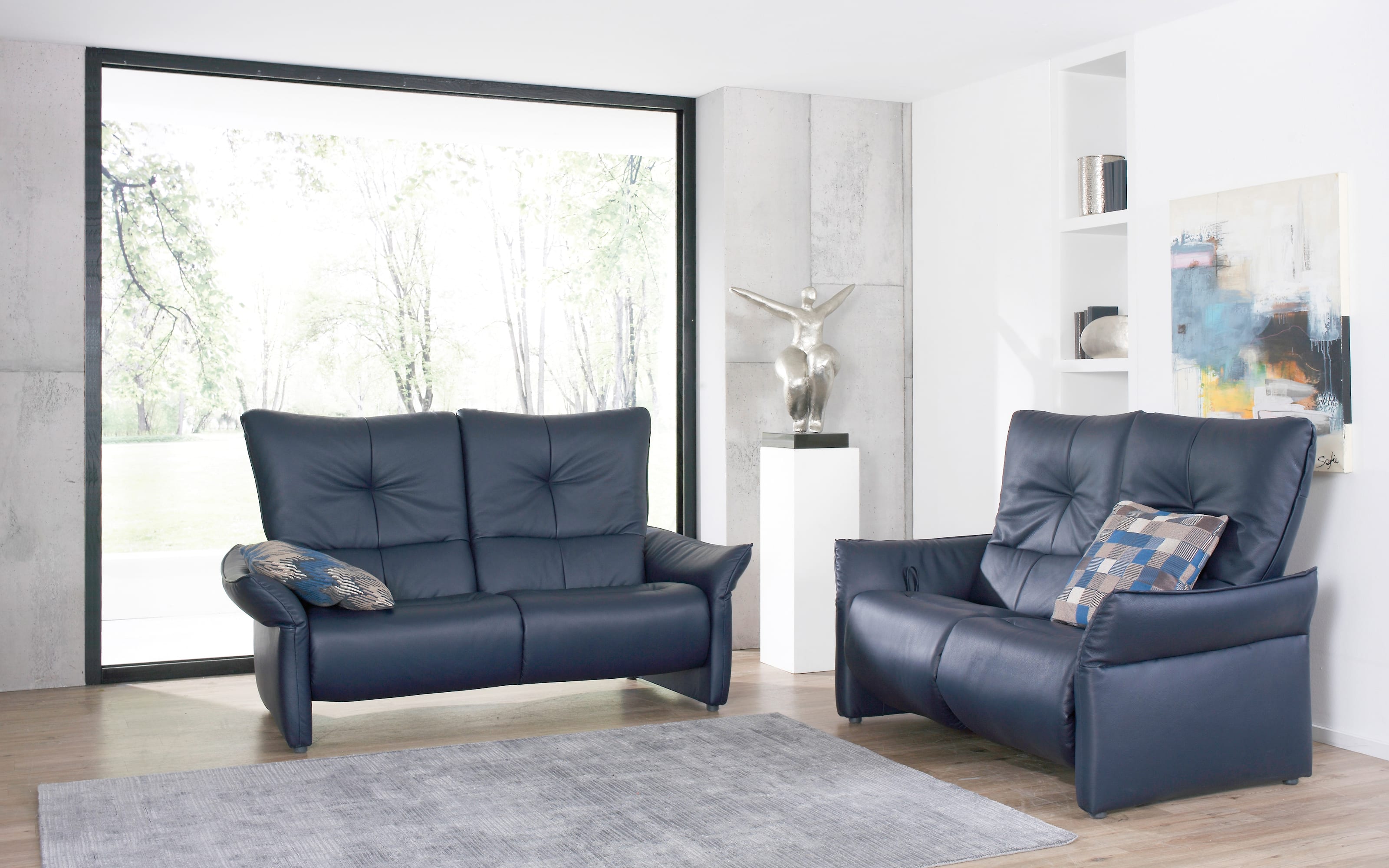 blau, Leder kaufen online Cumuy, 3-Sitzer Sofa inkl. Hardeck WallFree-Funktion bei