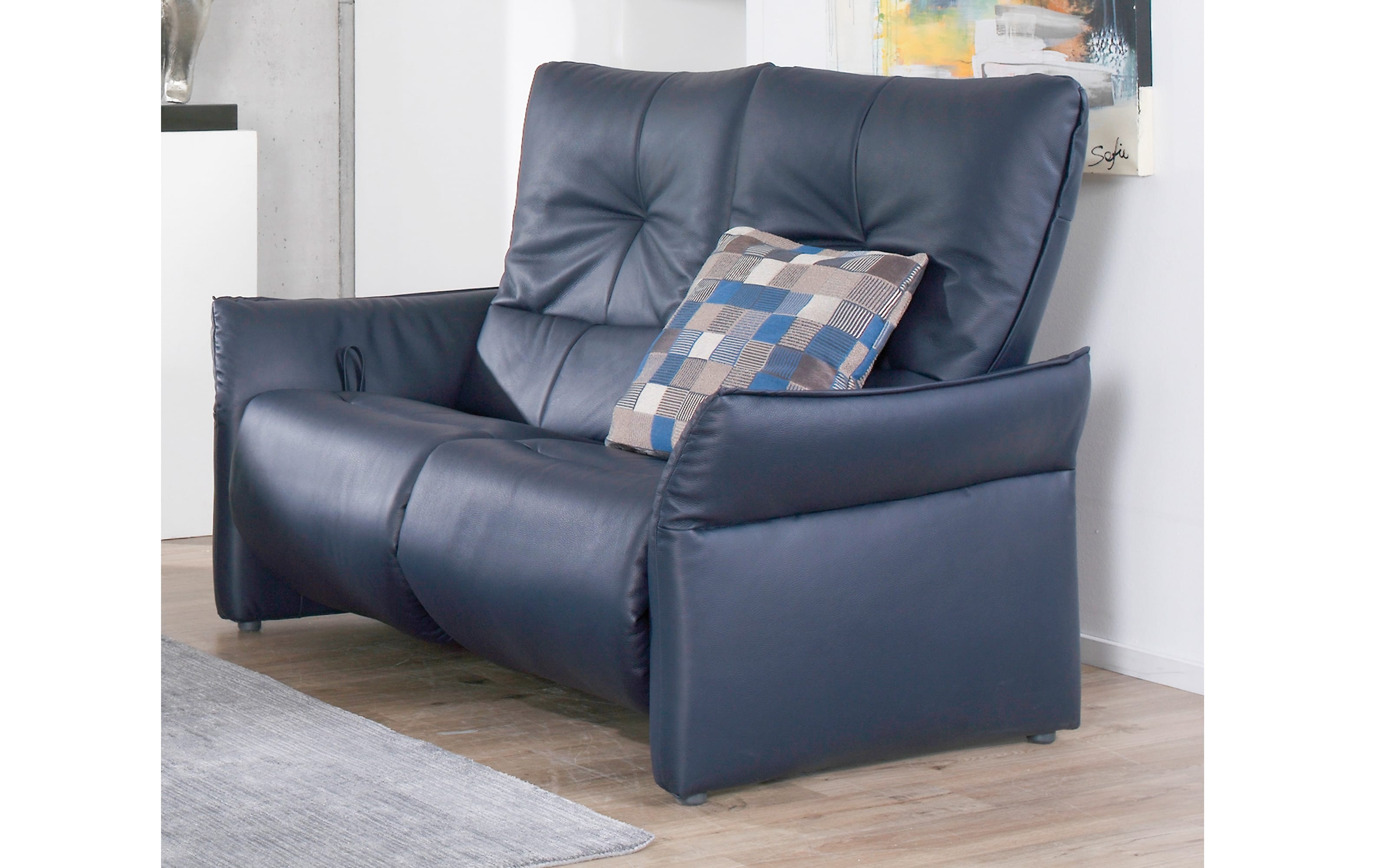 Leder Sofa 2-Sitzer Cumuy, blau