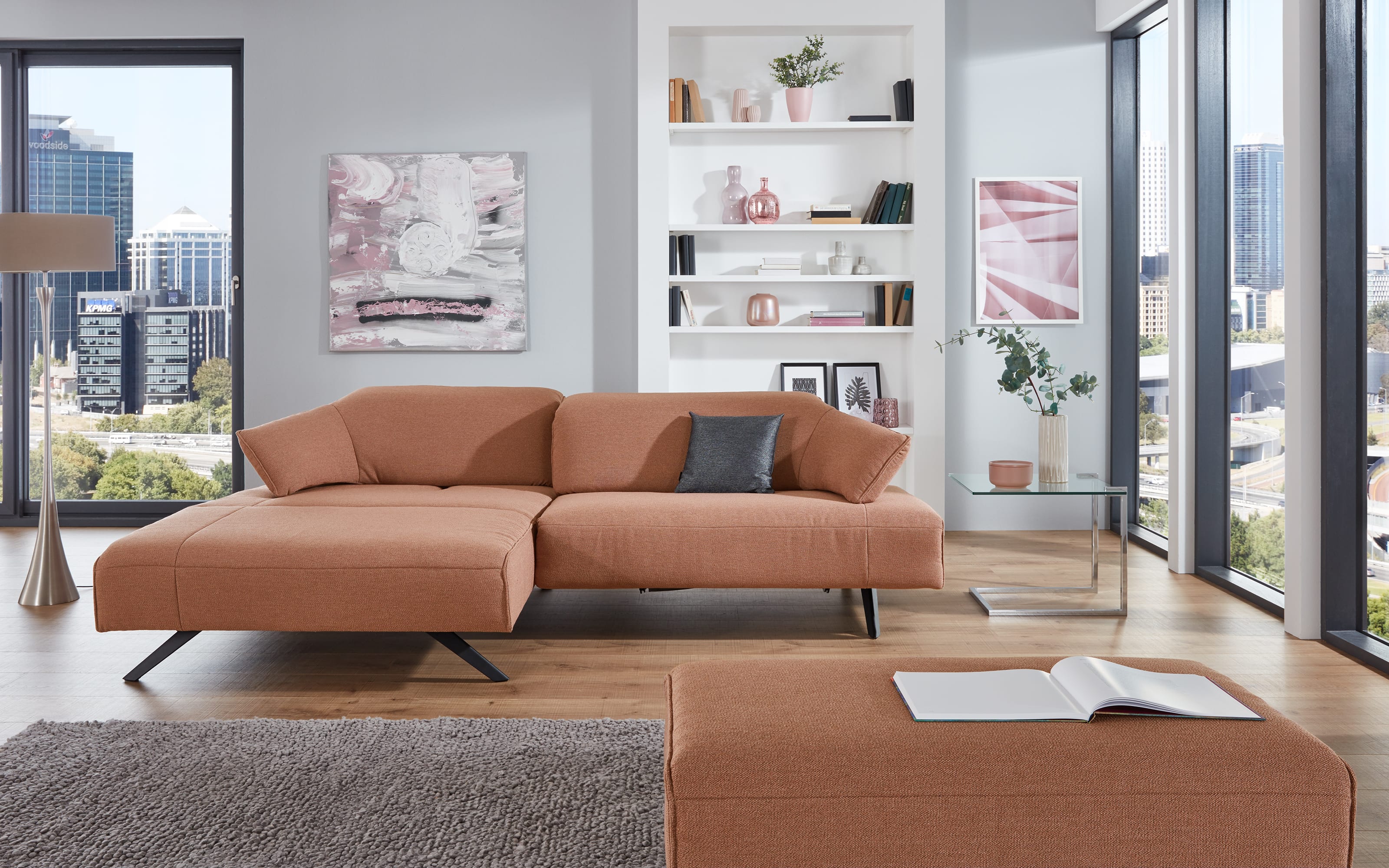 Wohnlandschaft 1052 Allershausen, peach, inkl. elektrische Sitztiefenverstellung