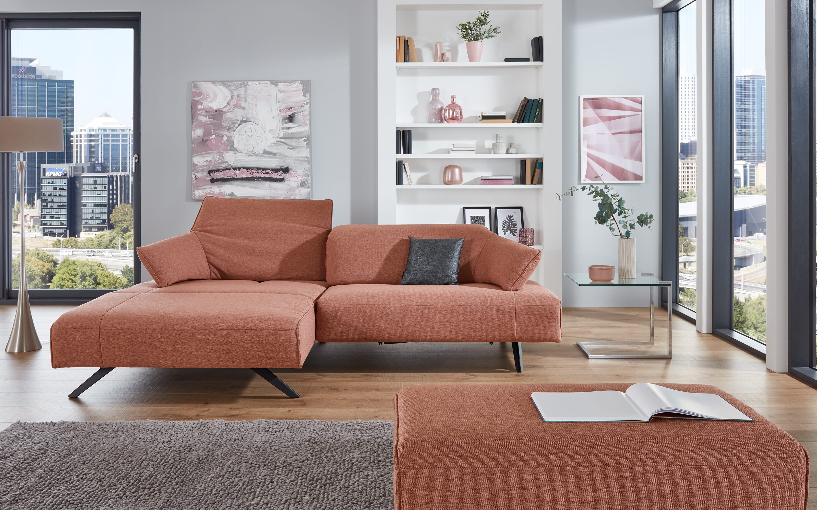 Wohnlandschaft 1052 Allershausen, peach, inkl. elektrische Sitztiefenverstellung