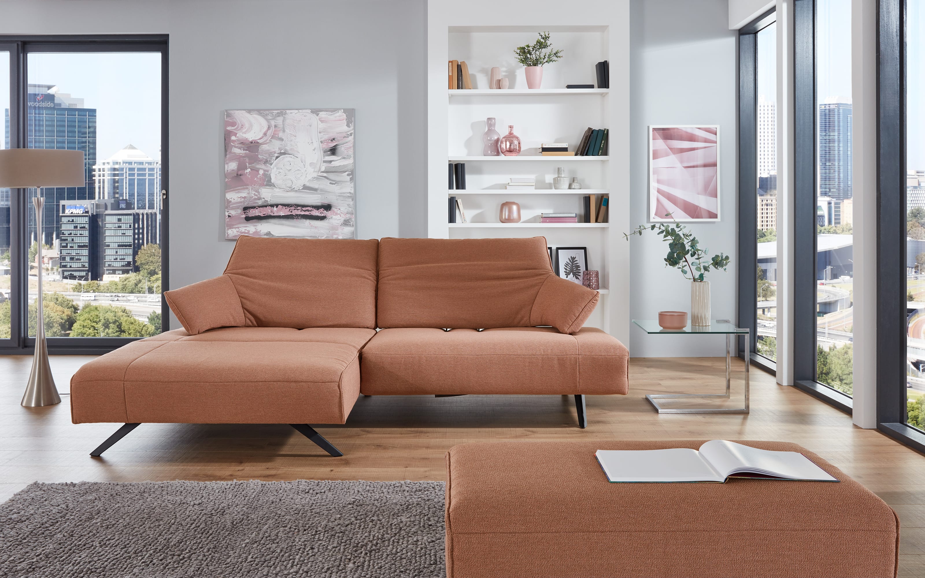 Wohnlandschaft 1052 Allershausen, peach, inkl. elektrische Sitztiefenverstellung