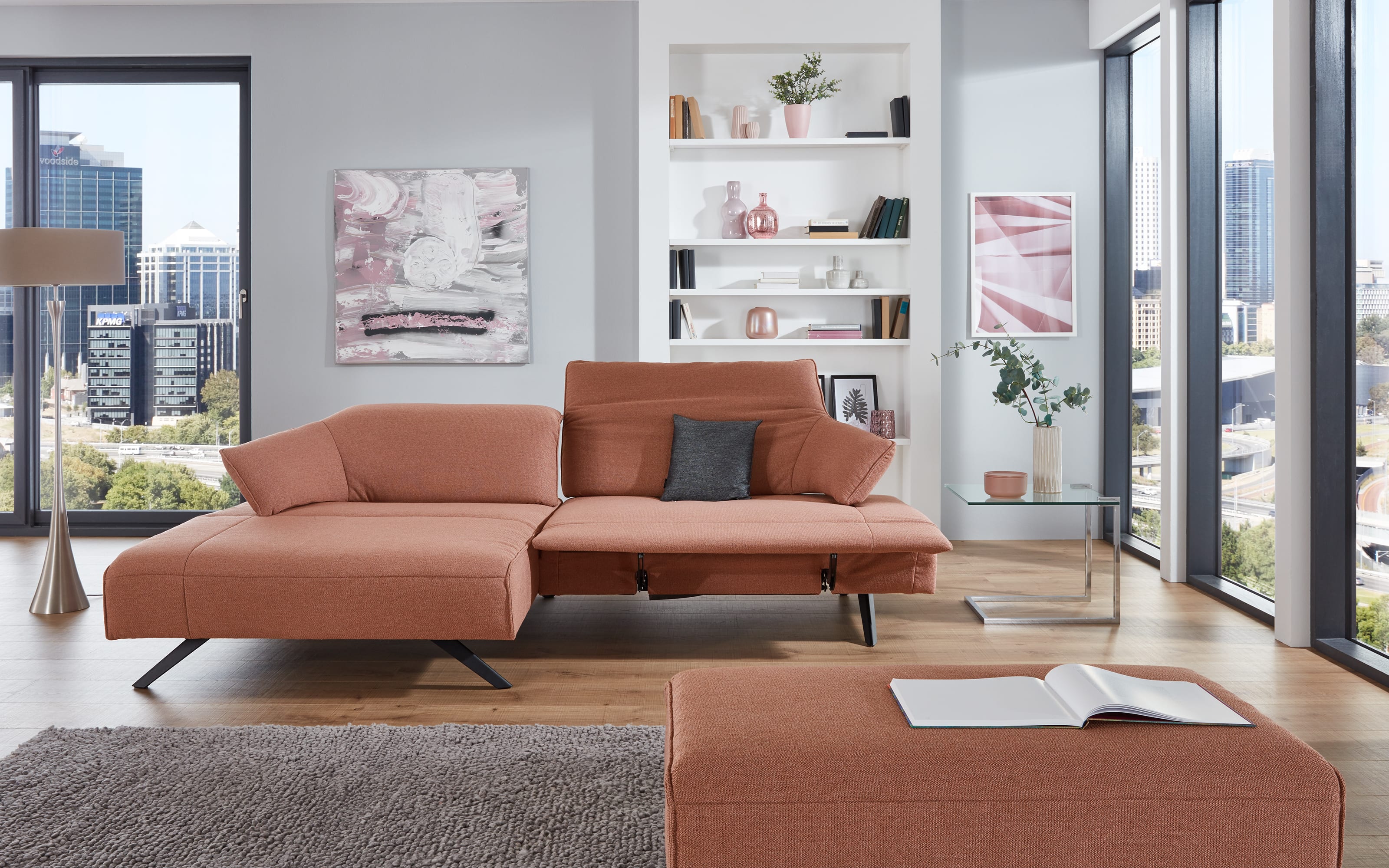 Wohnlandschaft 1052 Allershausen, peach, inkl. elektrische Sitztiefenverstellung